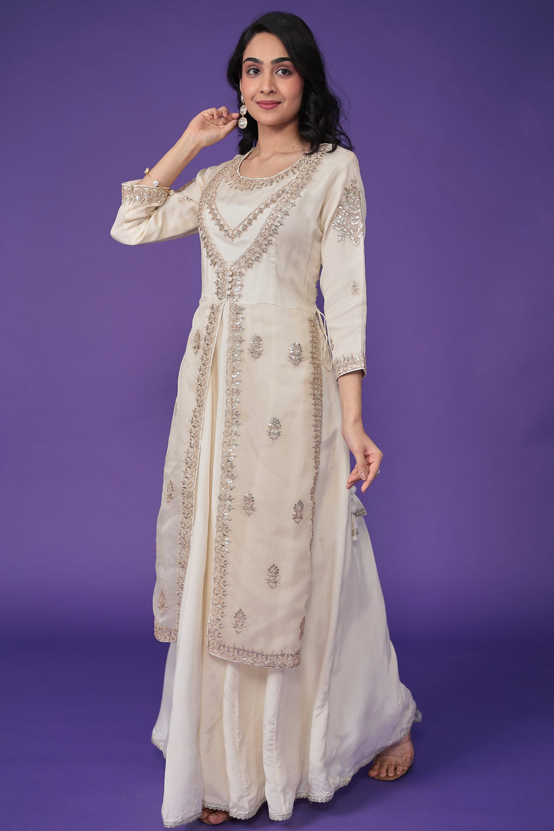 Organza Suit Embroidered with Dori and Gota Patti work