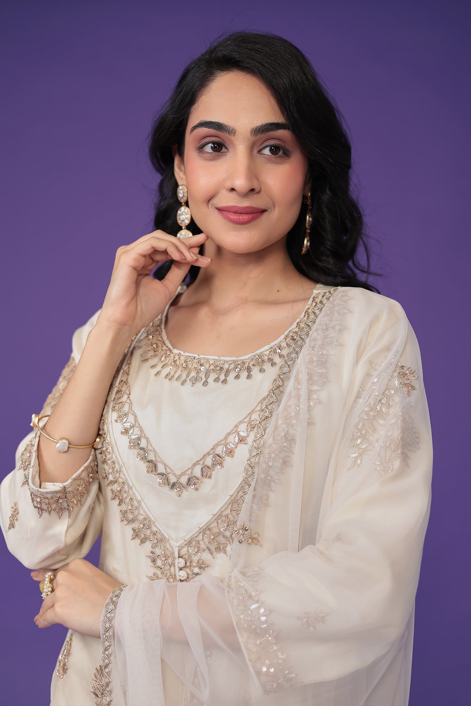 Organza Suit Embroidered with Dori and Gota Patti work