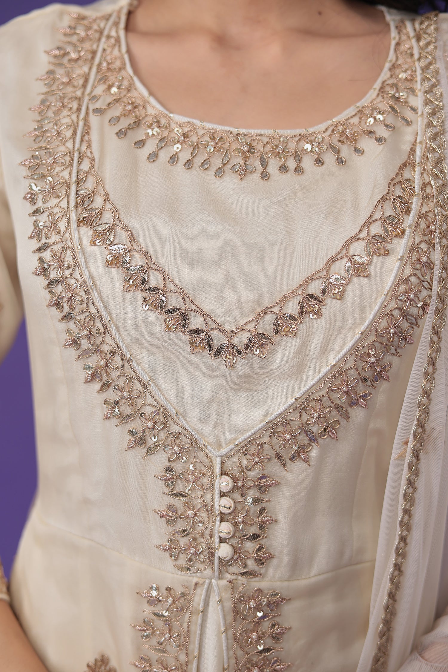 Organza Suit Embroidered with Dori and Gota Patti work