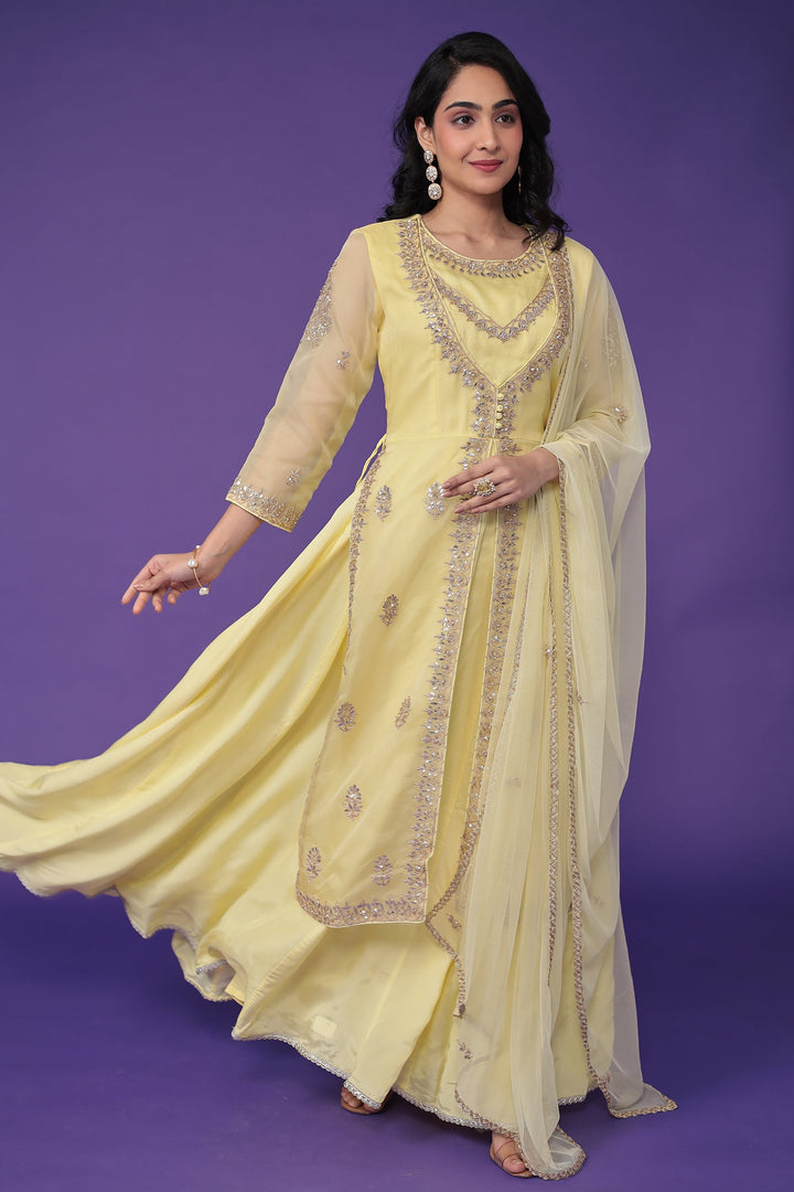 Organza Suit Embroidered with Dori and Gota Patti work