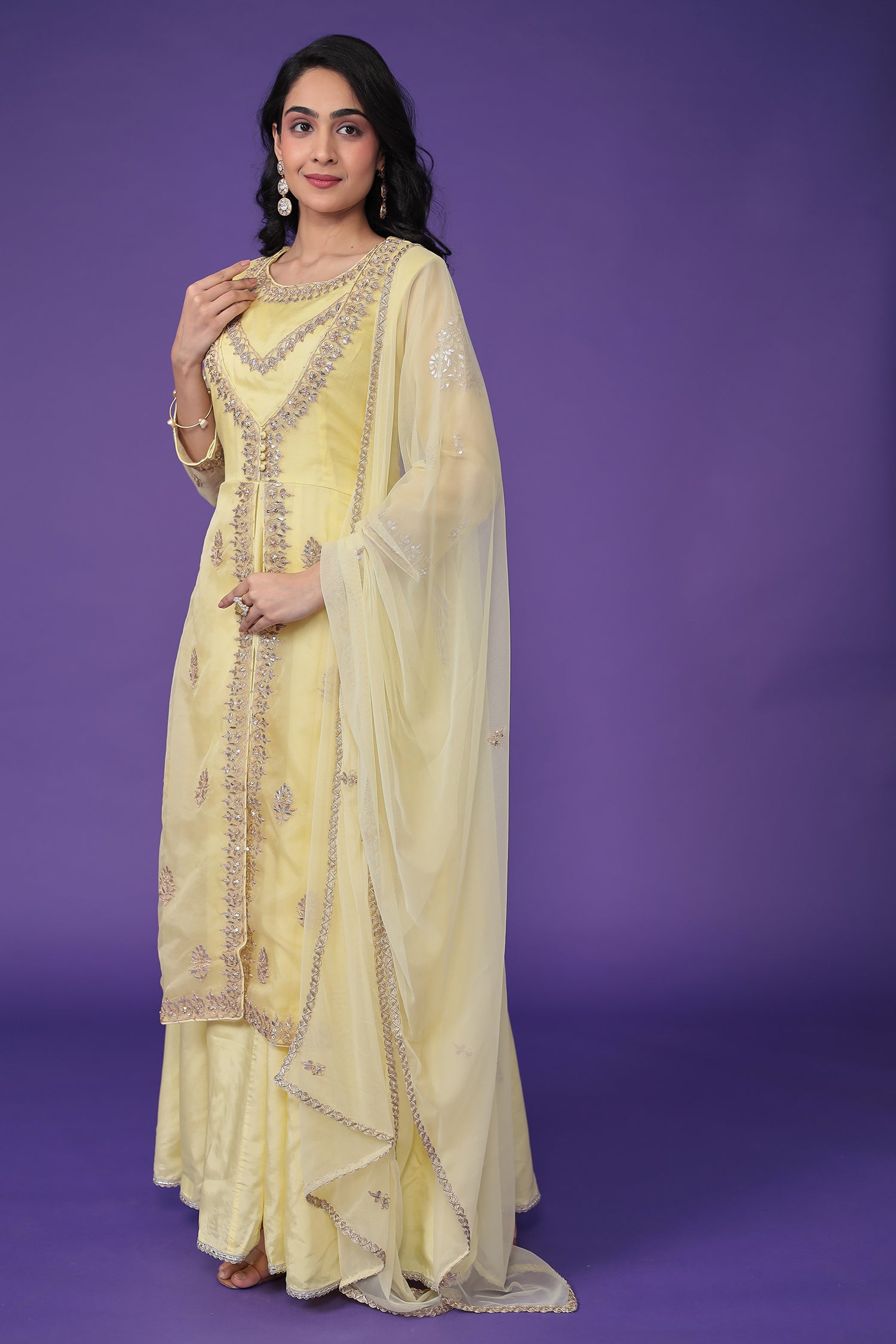 Organza Suit Embroidered with Dori and Gota Patti work