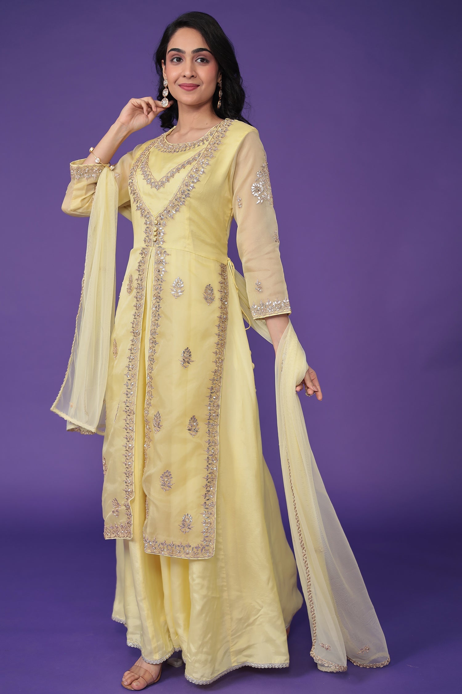 Organza Suit Embroidered with Dori and Gota Patti work
