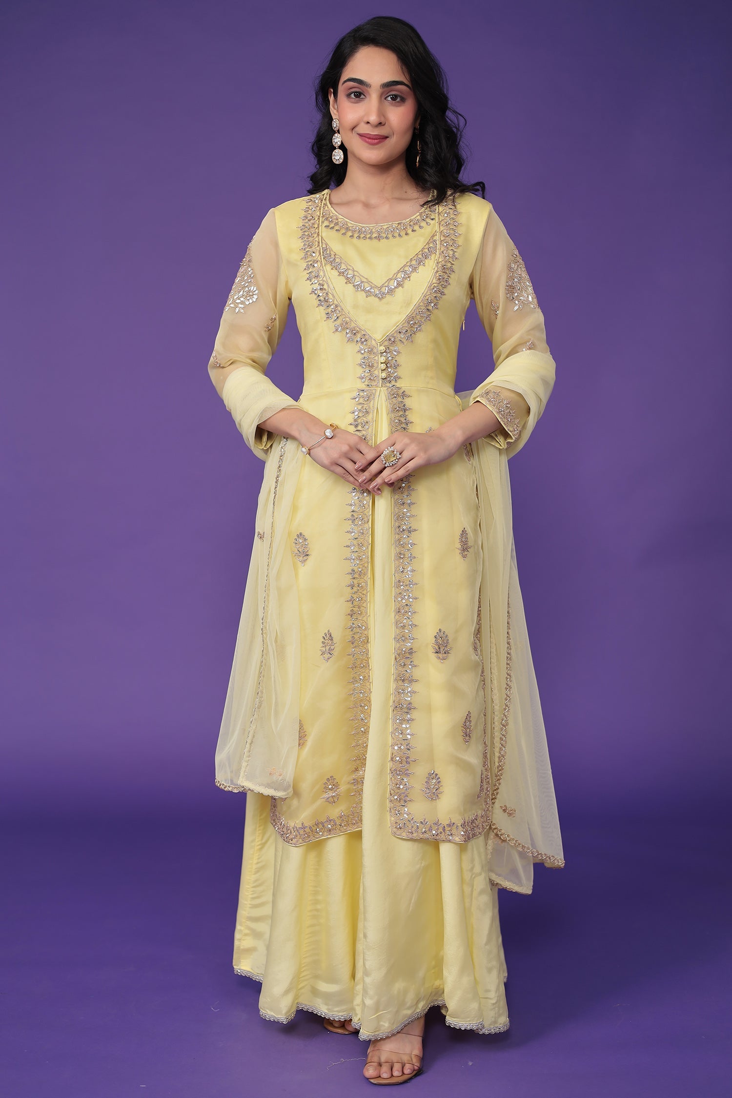 Organza Suit Embroidered with Dori and Gota Patti work