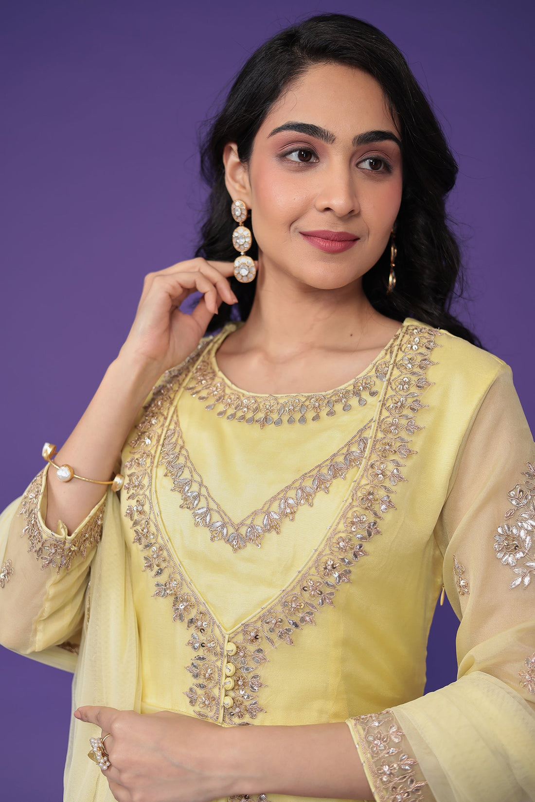 Organza Suit Embroidered with Dori and Gota Patti work