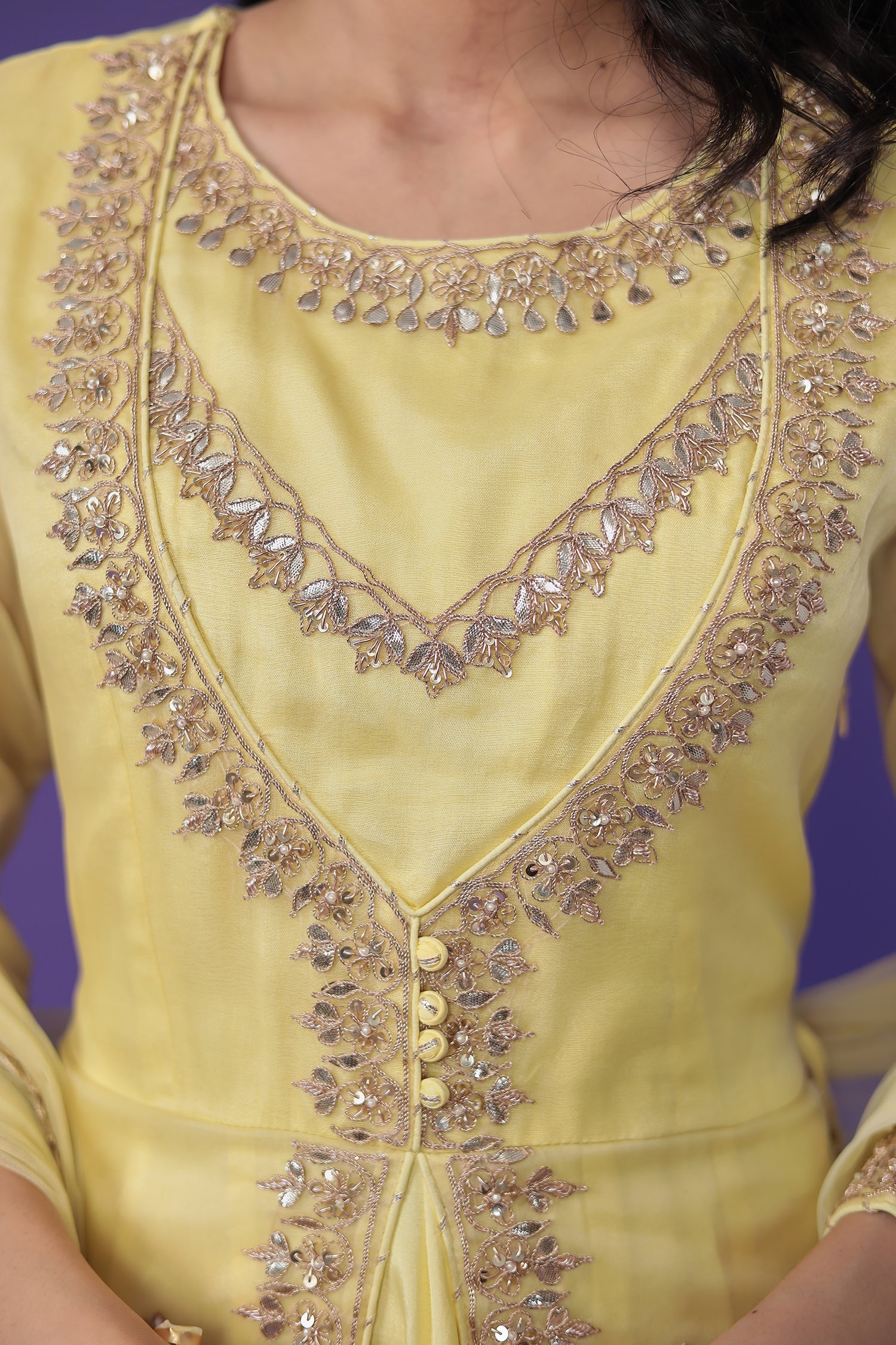 Organza Suit Embroidered with Dori and Gota Patti work