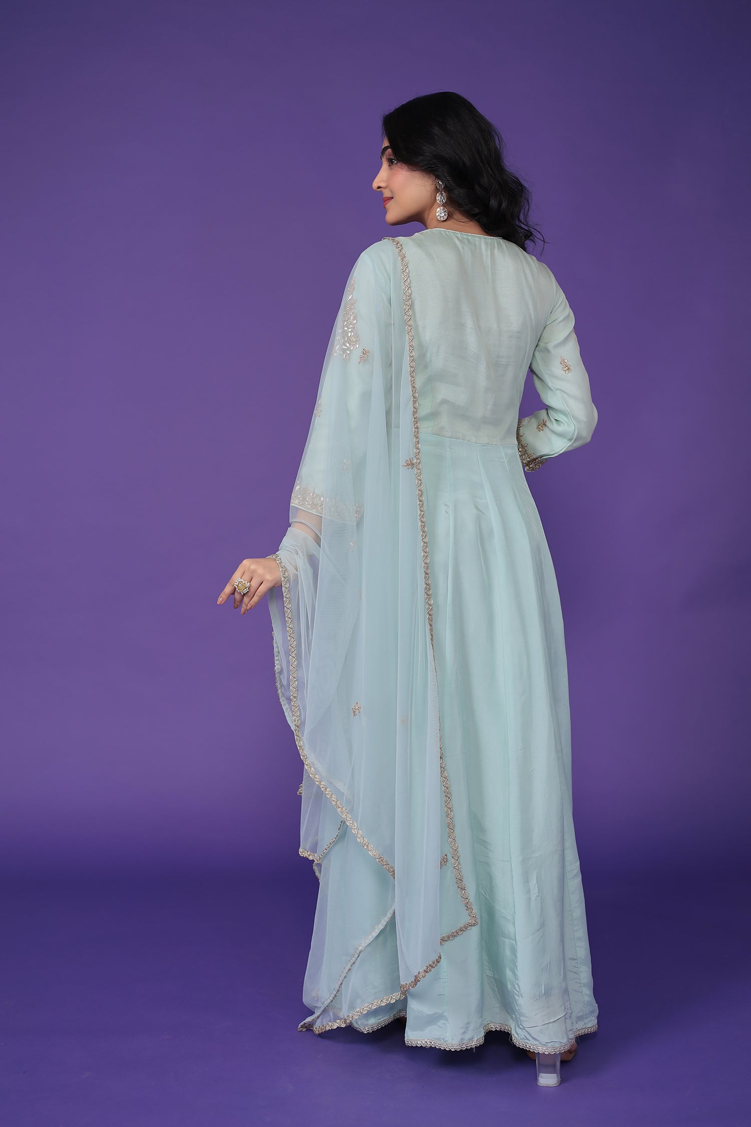 Organza Suit Embroidered with Dori and Gota Patti work