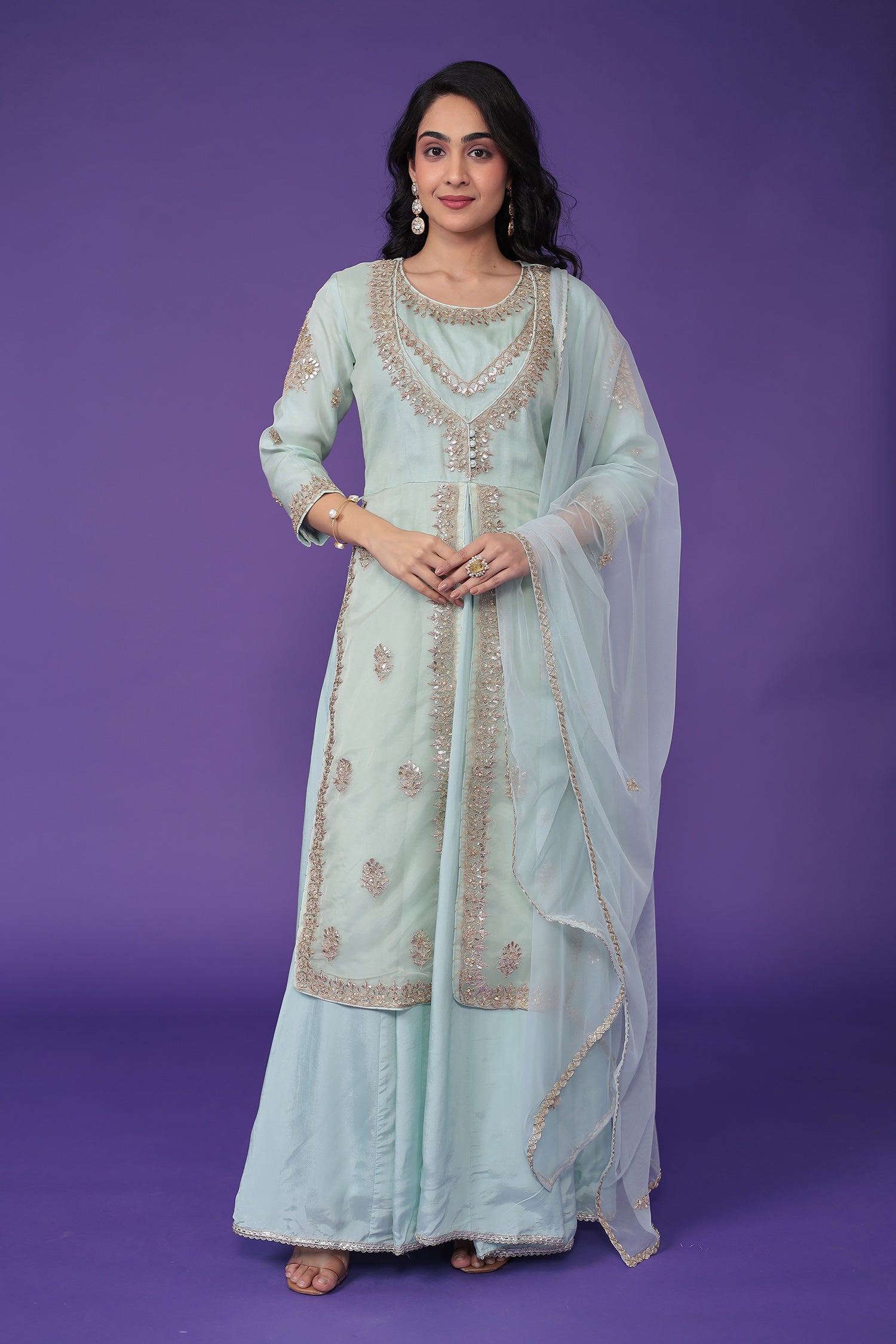 Organza Suit Embroidered with Dori and Gota Patti work