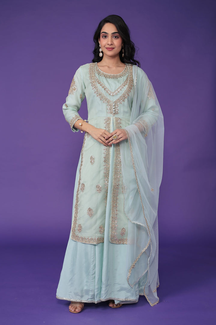 Organza Suit Embroidered with Dori and Gota Patti work