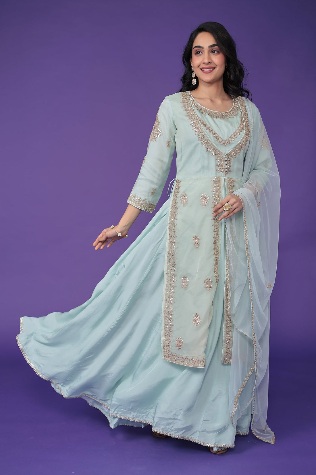 Organza Suit Embroidered with Dori and Gota Patti work