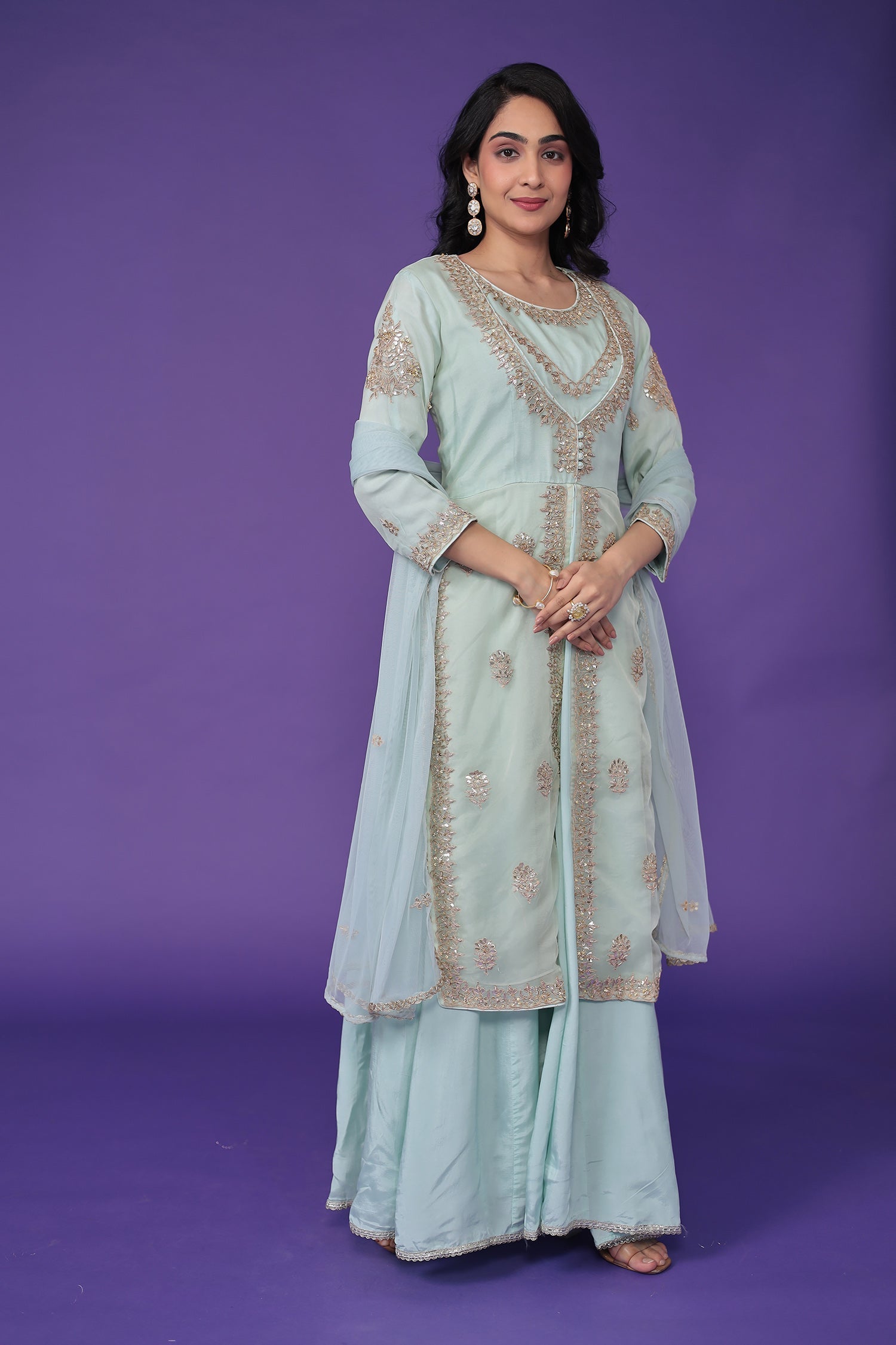 Organza Suit Embroidered with Dori and Gota Patti work