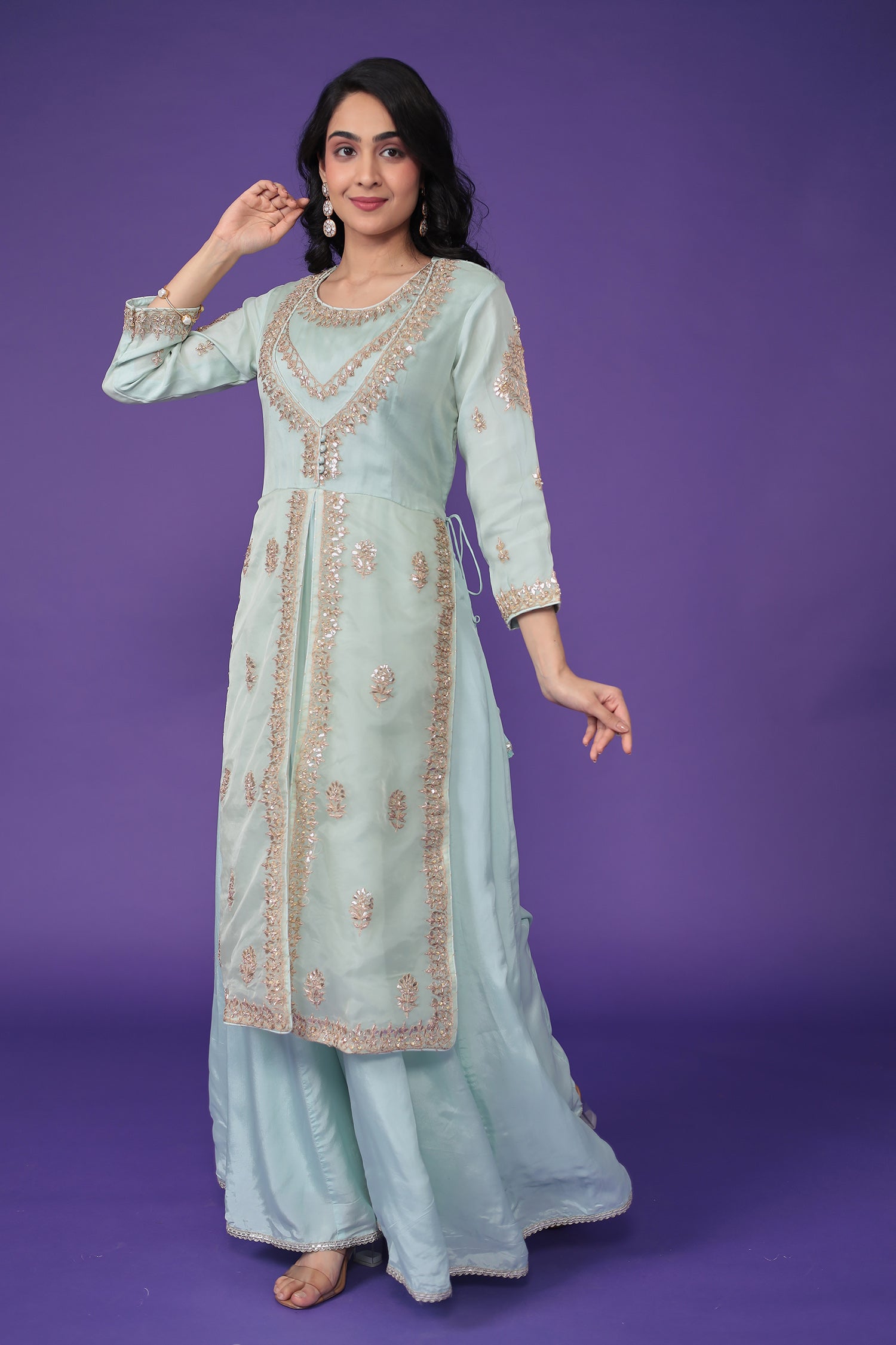 Organza Suit Embroidered with Dori and Gota Patti work