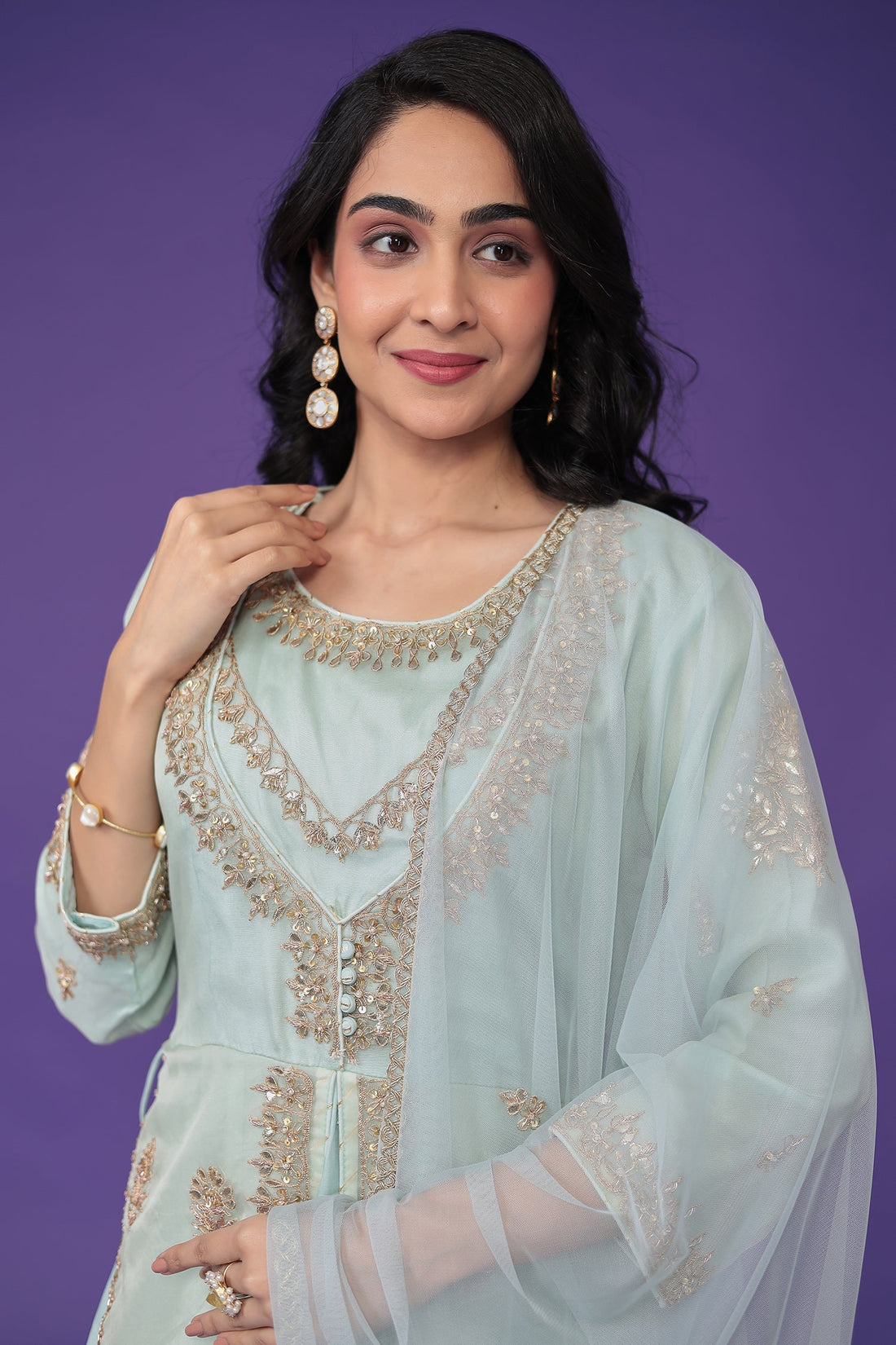 Organza Suit Embroidered with Dori and Gota Patti work
