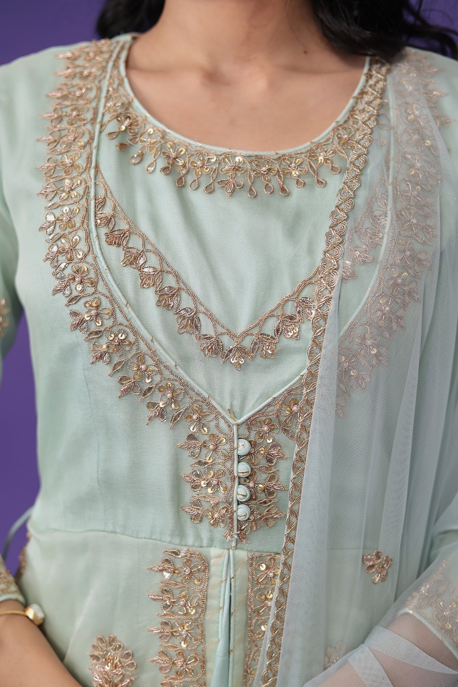 Organza Suit Embroidered with Dori and Gota Patti work