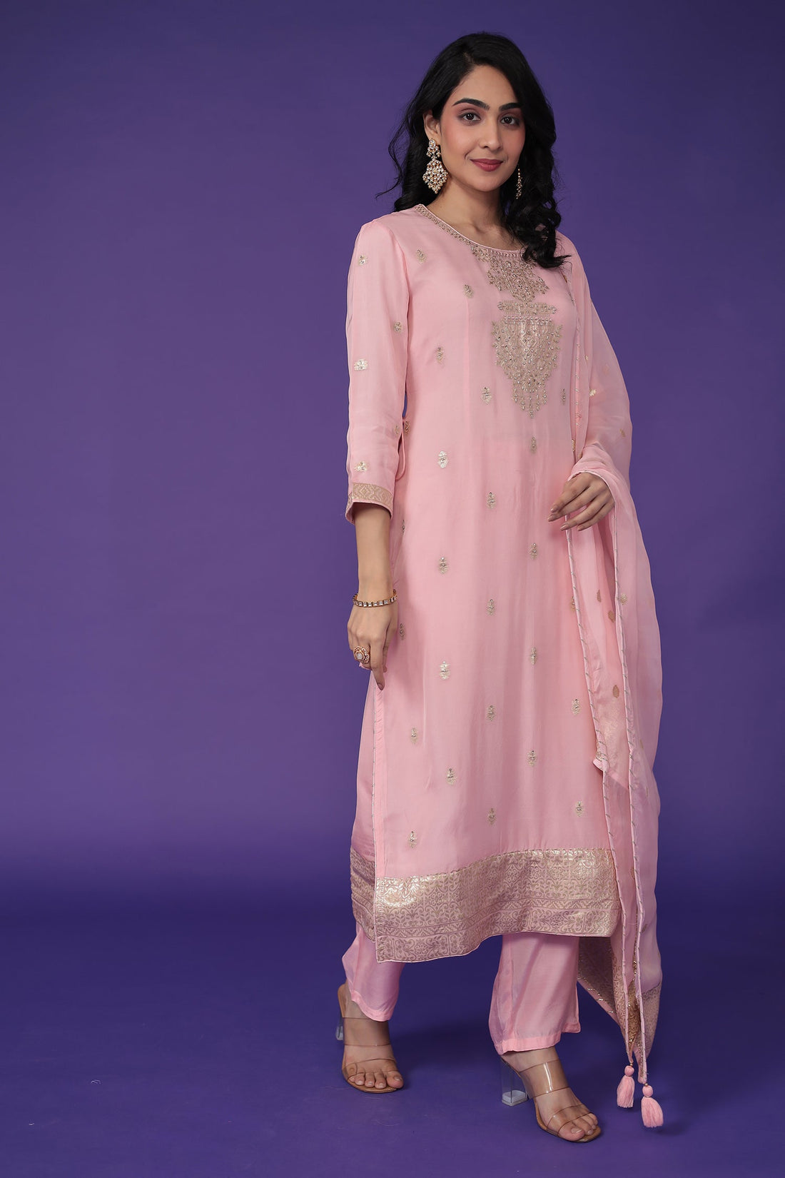 Handloom Organza Suit with Zardozi work