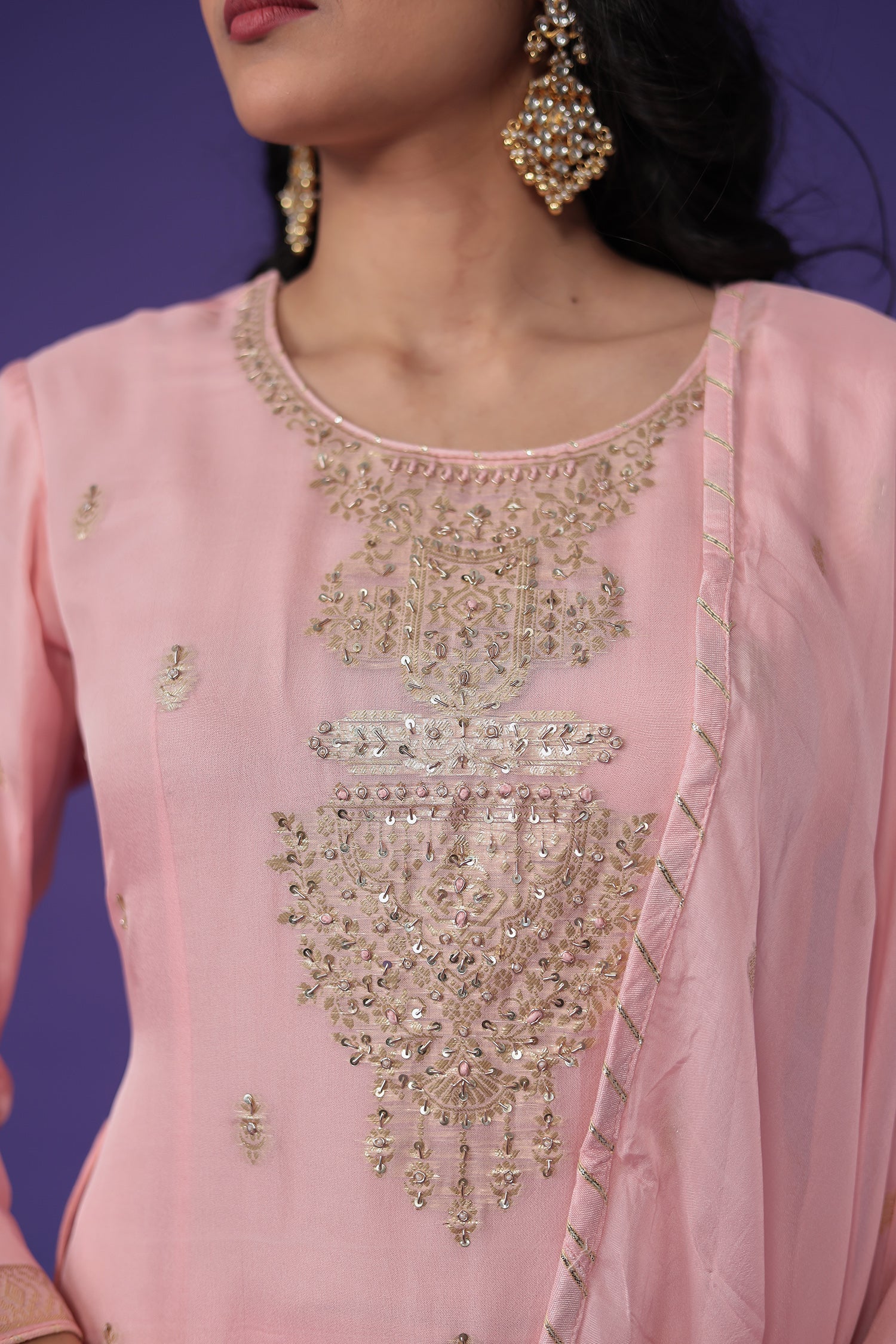 Handloom Organza Suit with Zardozi work