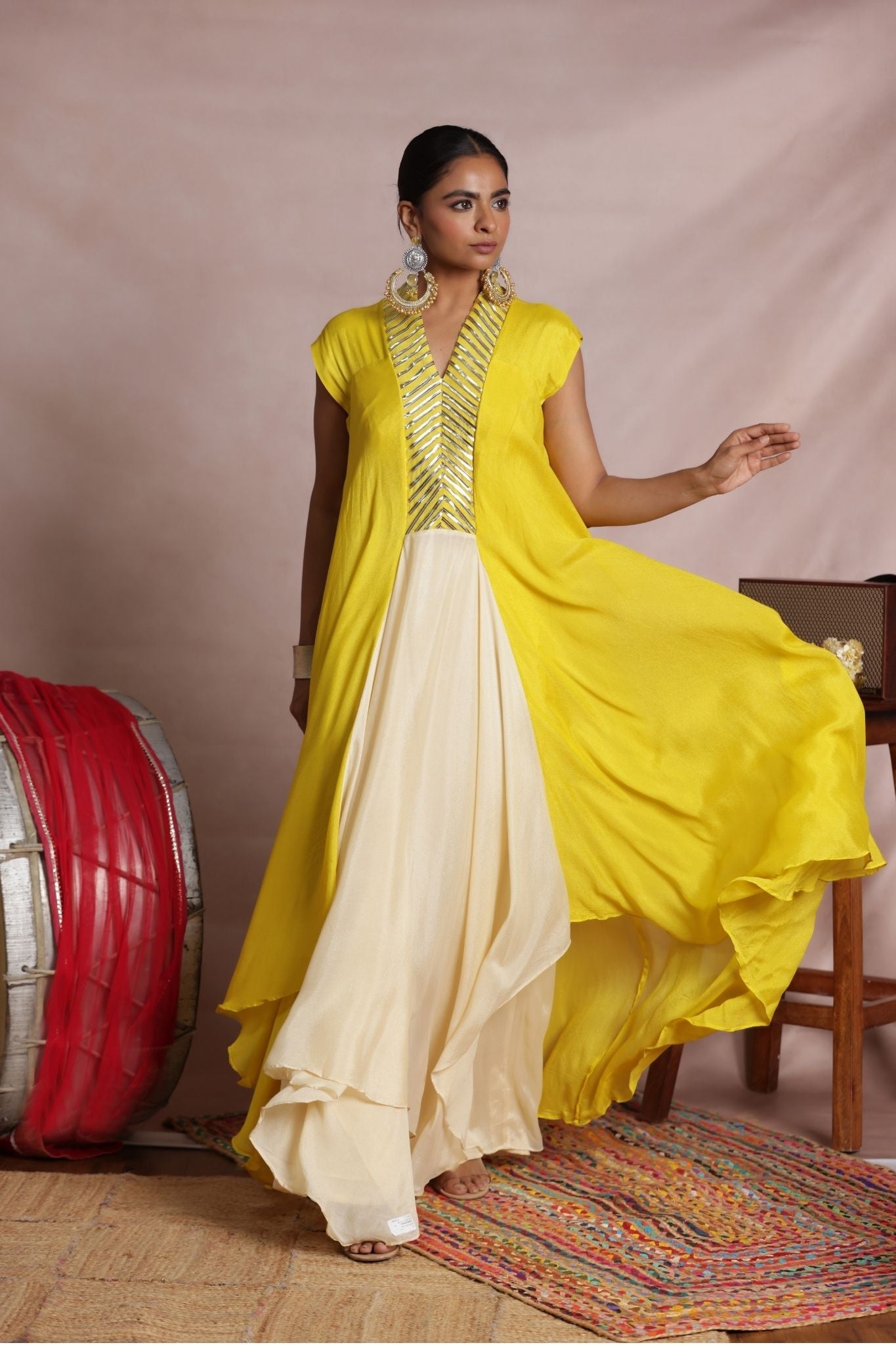 Flared Chinon Indowestern with Embellished work