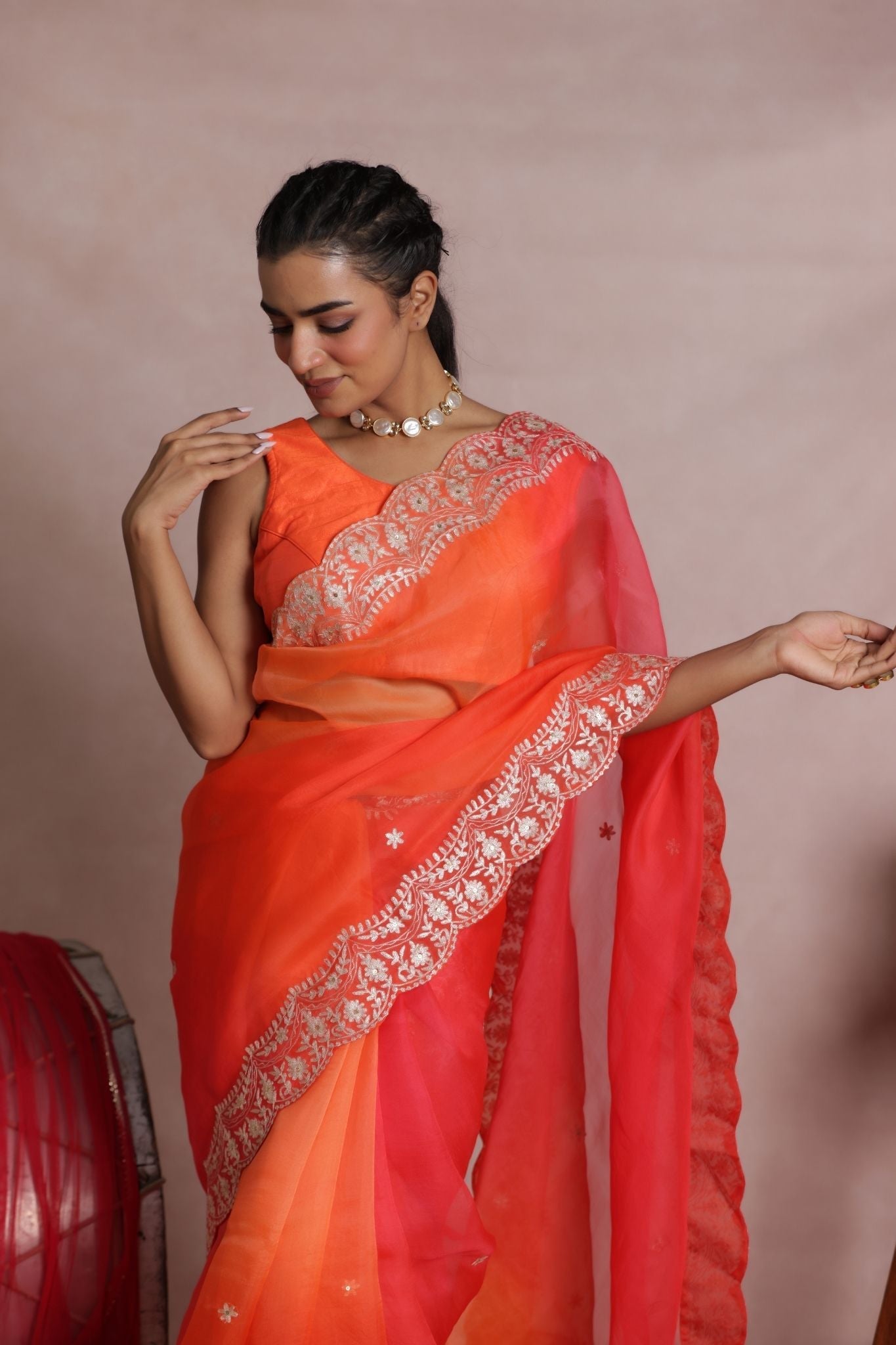 Shaded Organza Saree Embroidered with Pittan work
