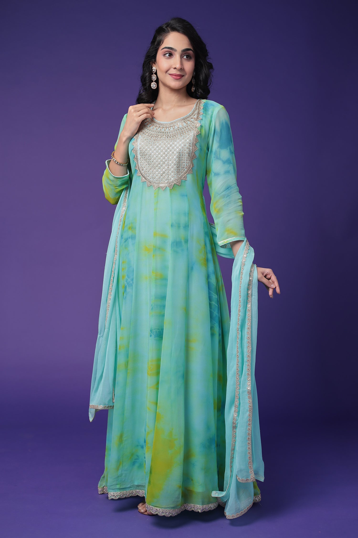 Anarkali Tie & Dye Georgette Suit Embroidered with Dori work