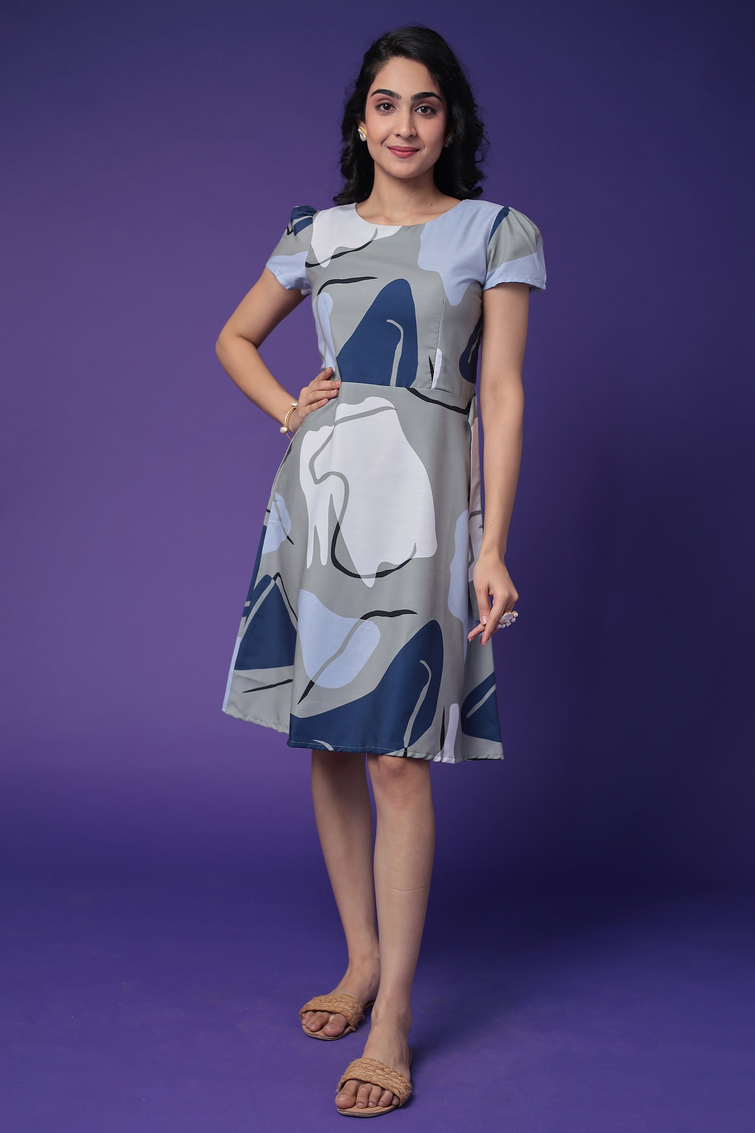 Printed Cotton Slub Dress