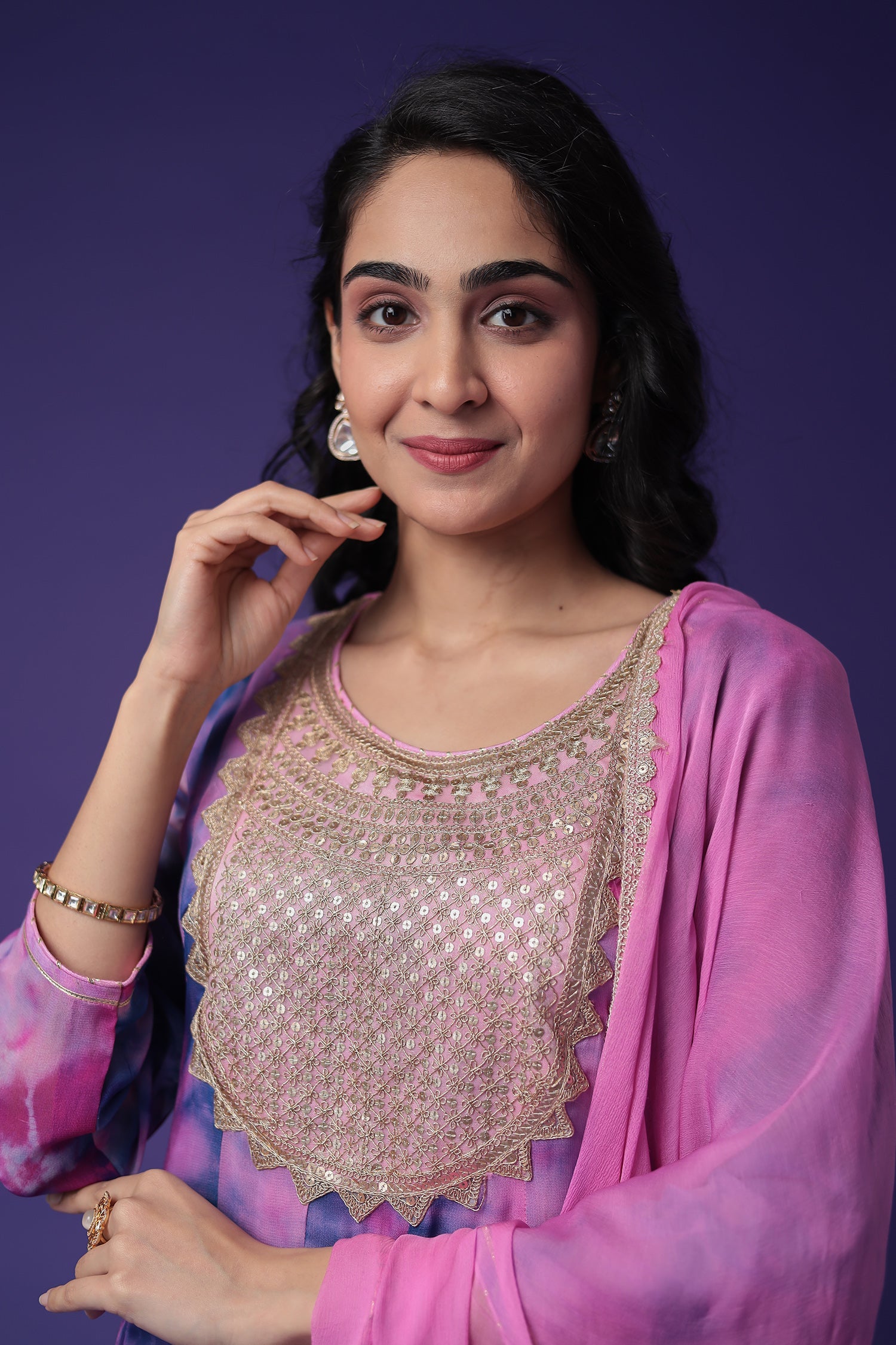 Anarkali Tie & Dye Georgette Suit Embroidered with Dori work