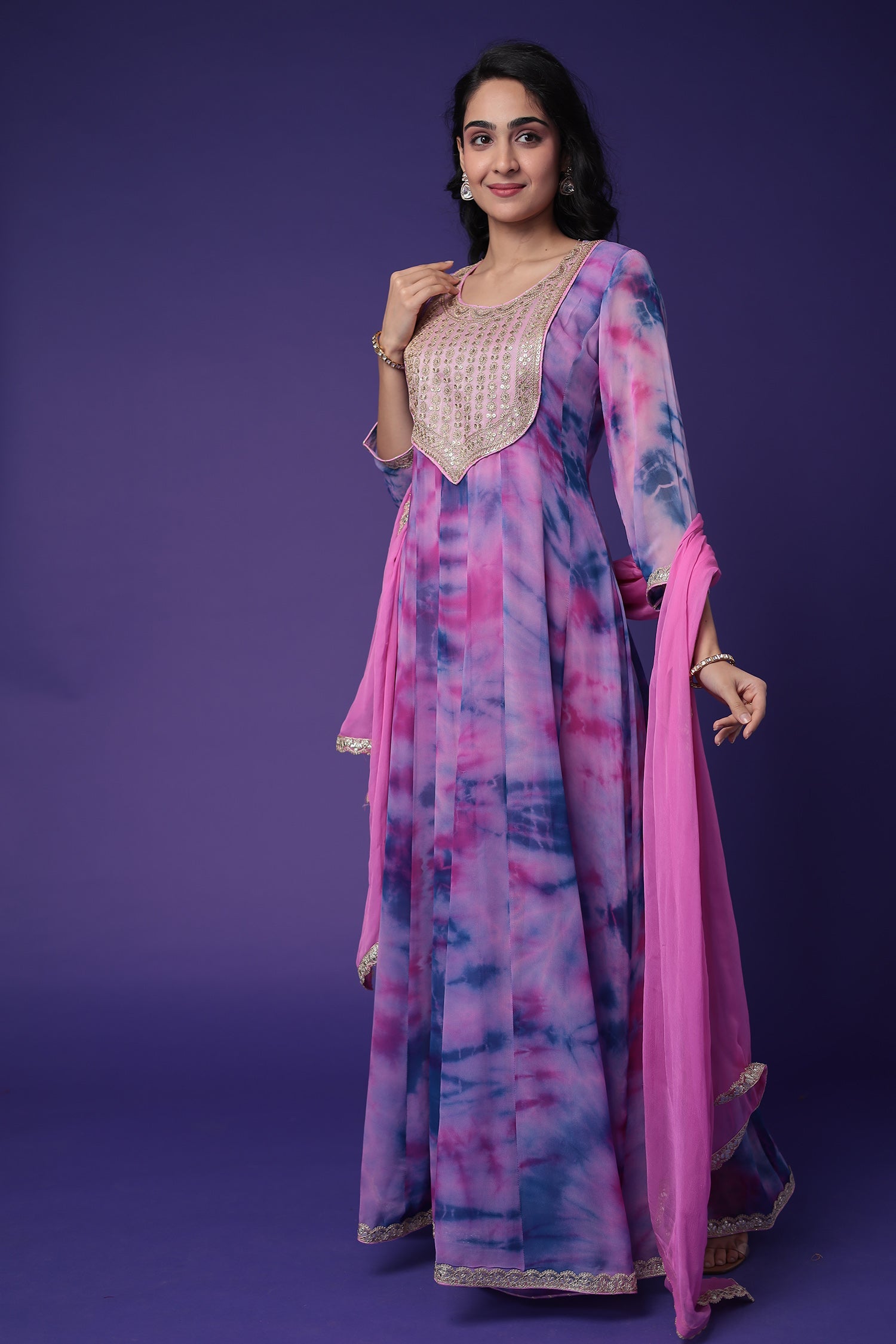 Anarkali Tie & Dye Georgette Suit Embroidered with Dori work