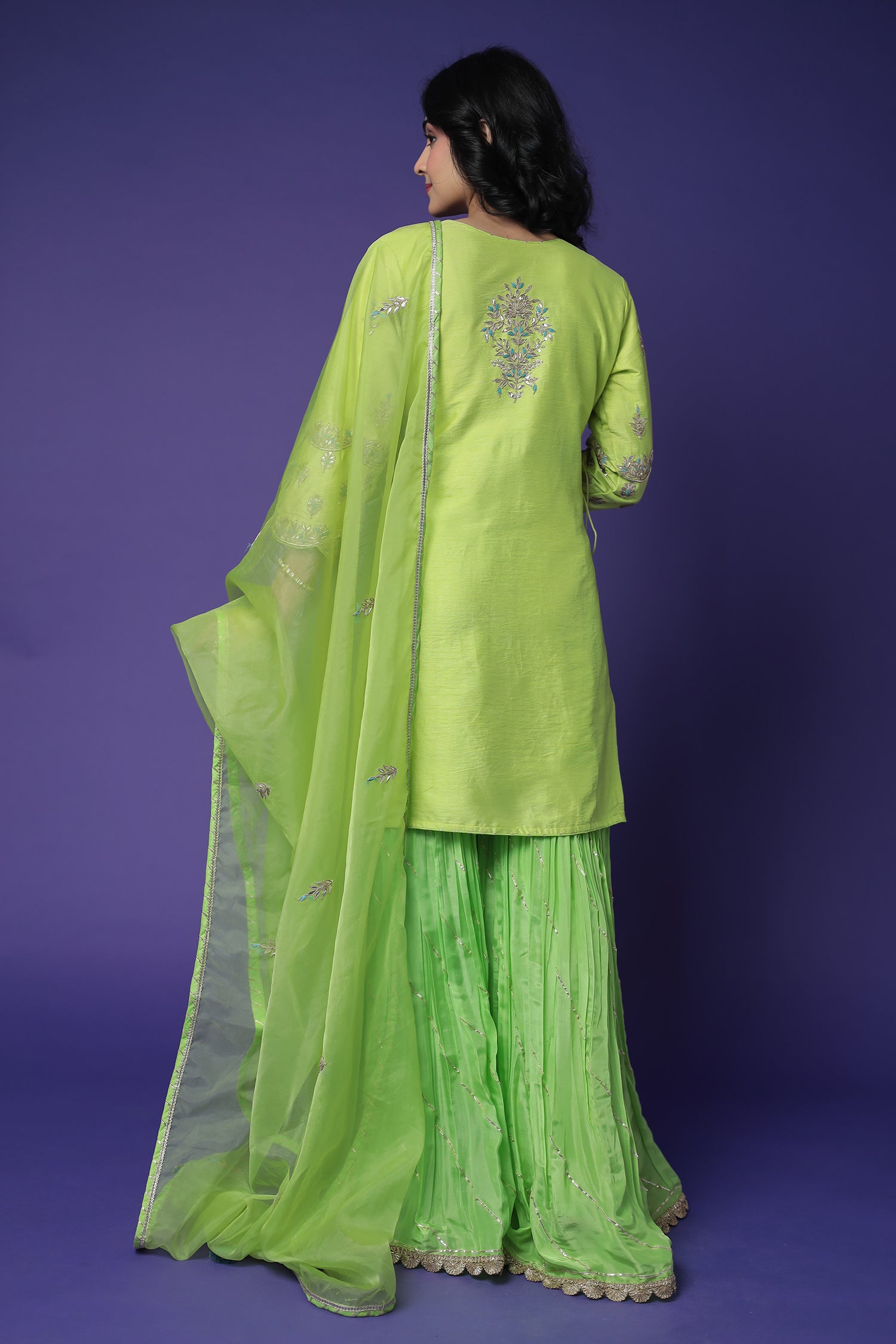 Raw Silk Suit Embroidered with Gota Patti and Zardozi work