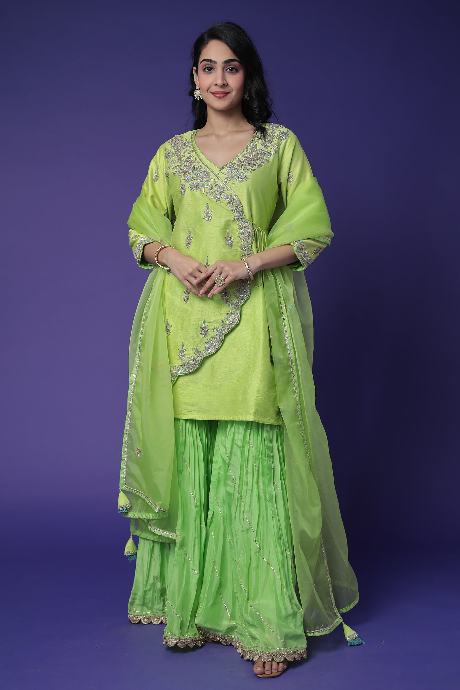 Raw Silk Suit Embroidered with Gota Patti and Zardozi work