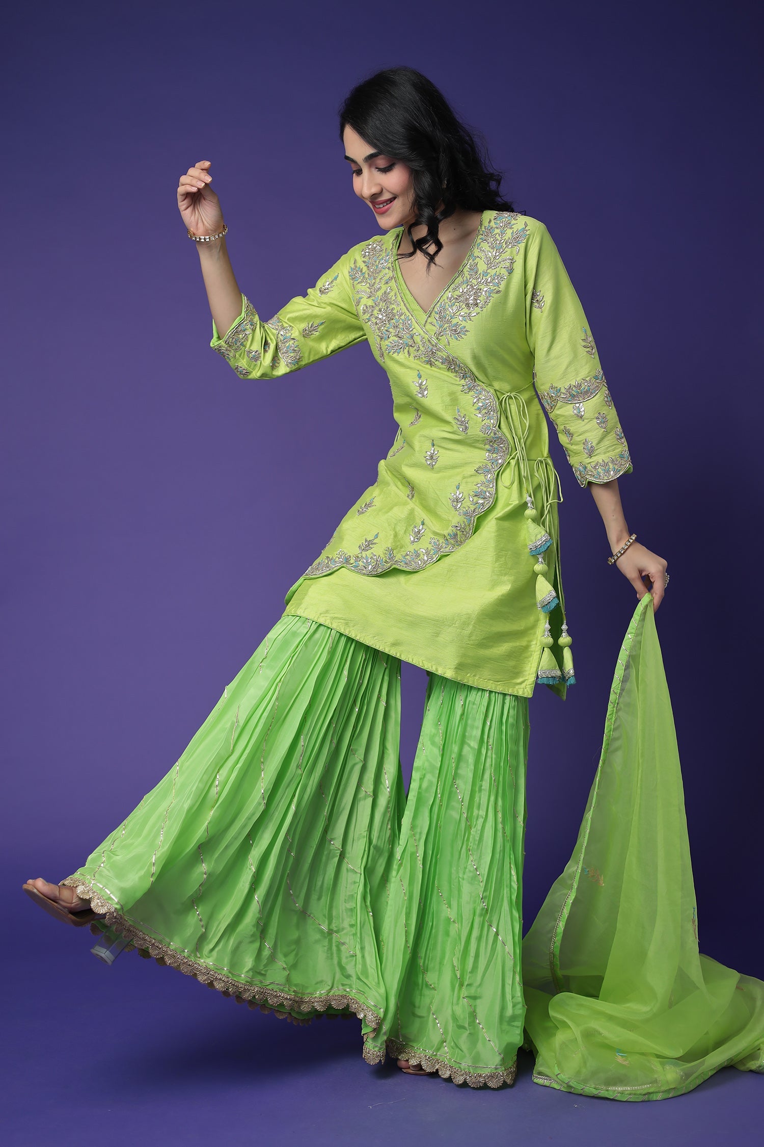Raw Silk Suit Embroidered with Gota Patti and Zardozi work