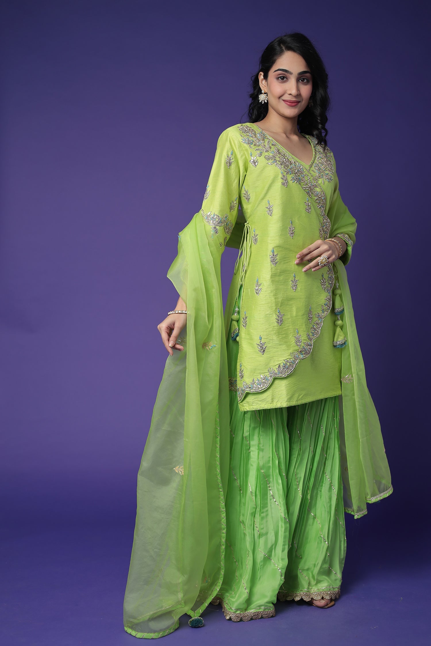 Raw Silk Suit Embroidered with Gota Patti and Zardozi work