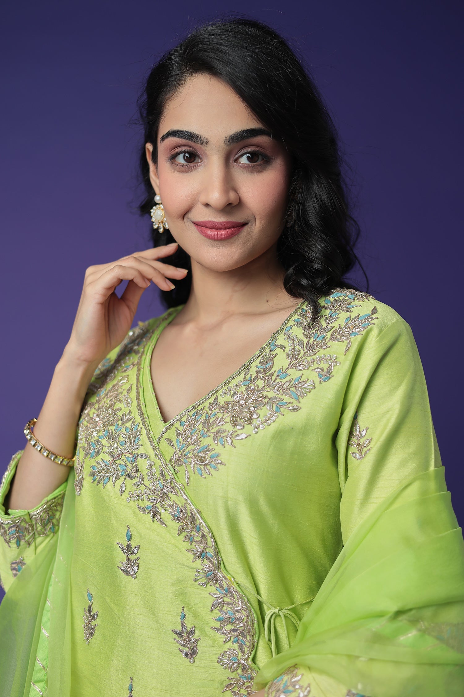 Raw Silk Suit Embroidered with Gota Patti and Zardozi work