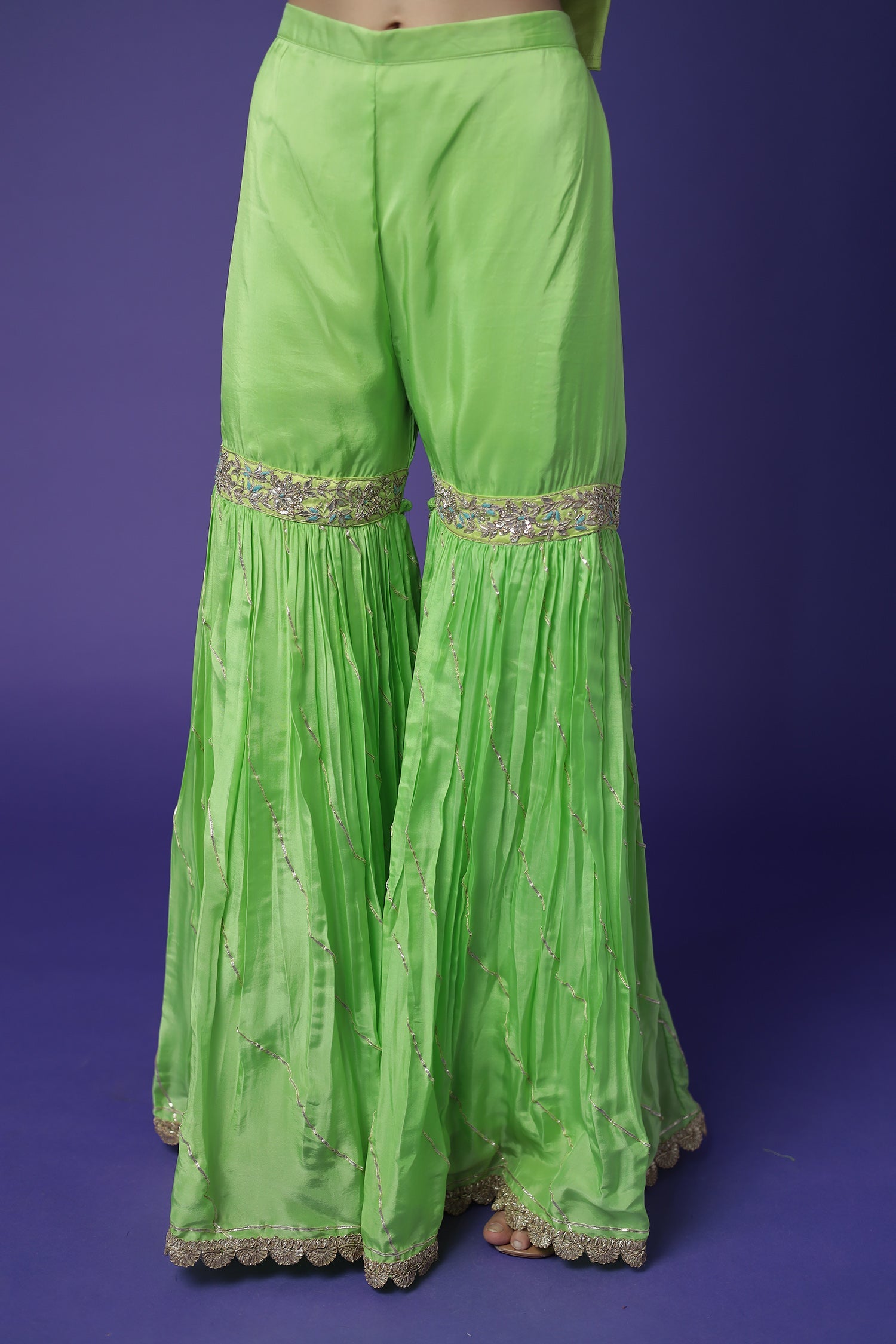 Raw Silk Suit Embroidered with Gota Patti and Zardozi work