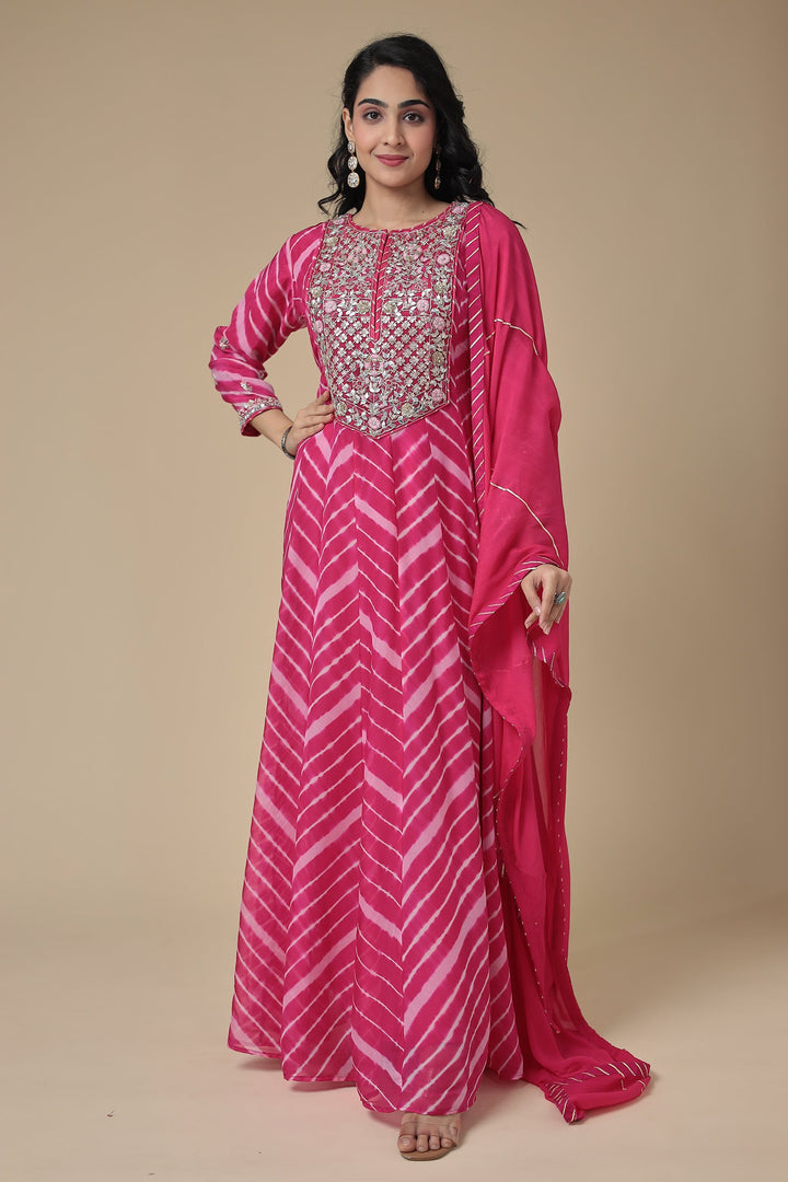 Leheriya Anarkali Organza Suit with Zardozi and Embroidered work