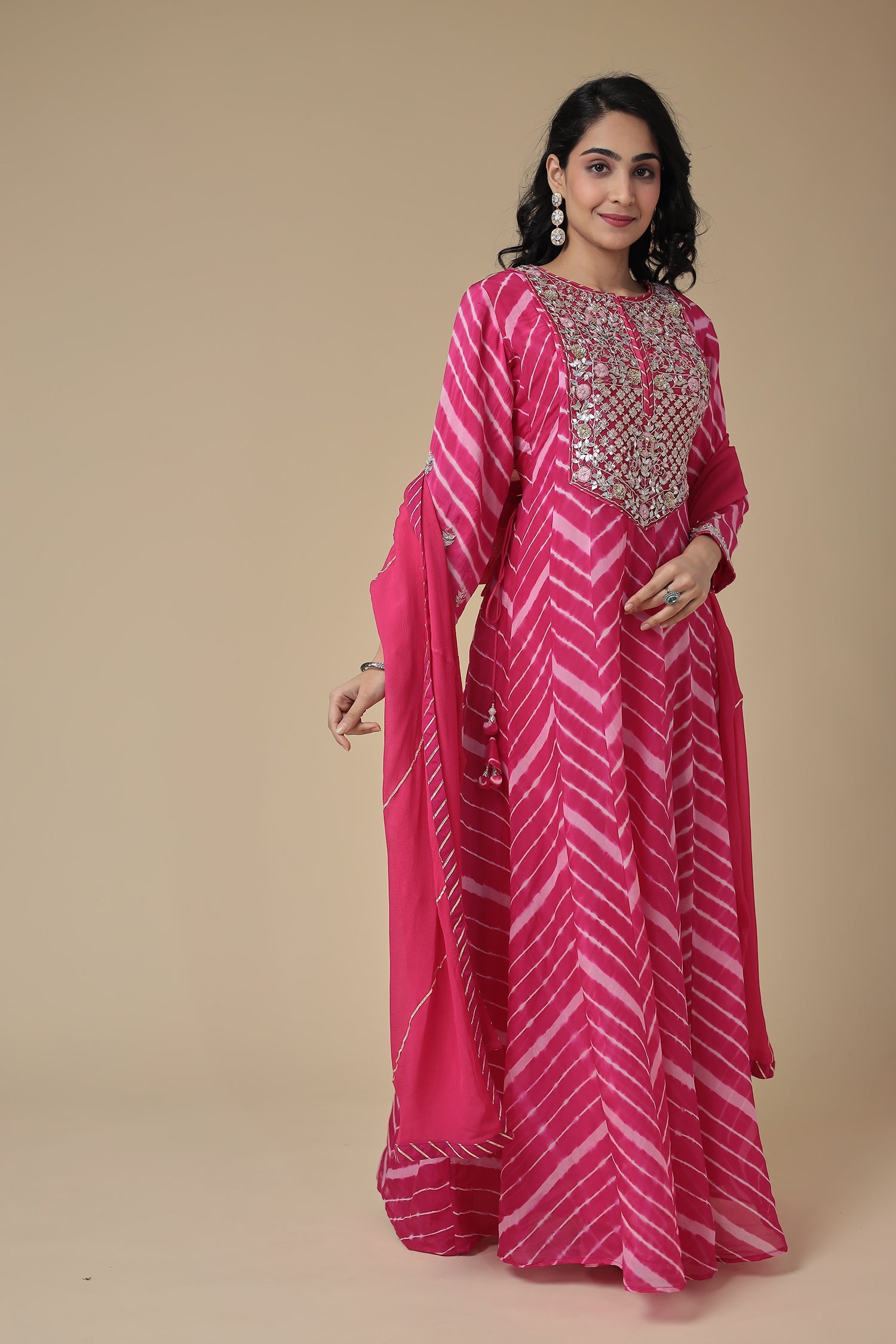 Leheriya Anarkali Organza Suit with Zardozi and Embroidered work