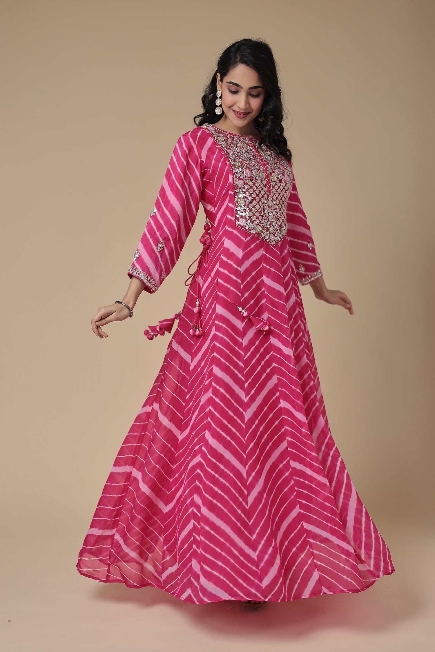 Leheriya Anarkali Organza Suit with Zardozi and Embroidered work