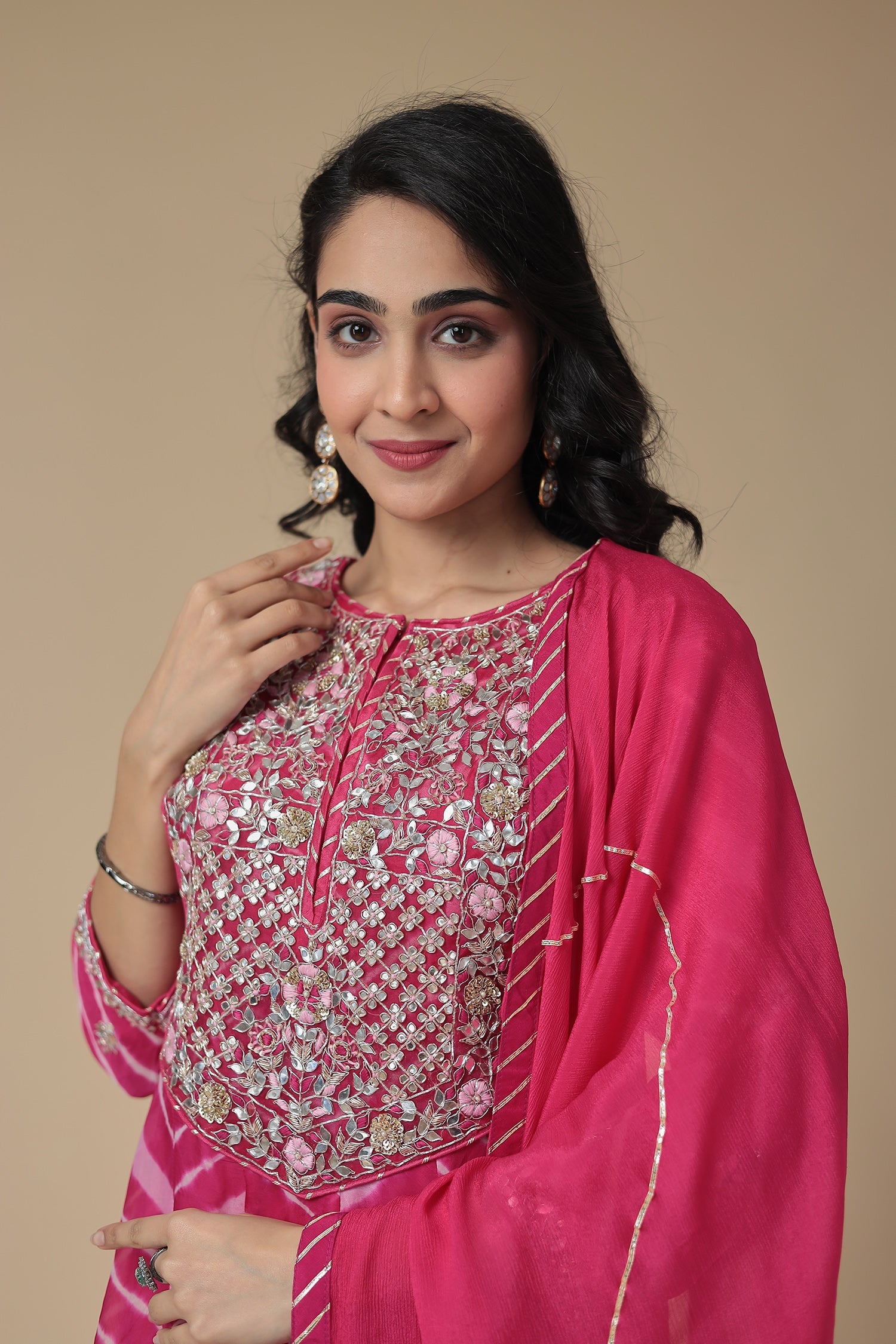 Leheriya Anarkali Organza Suit with Zardozi and Embroidered work