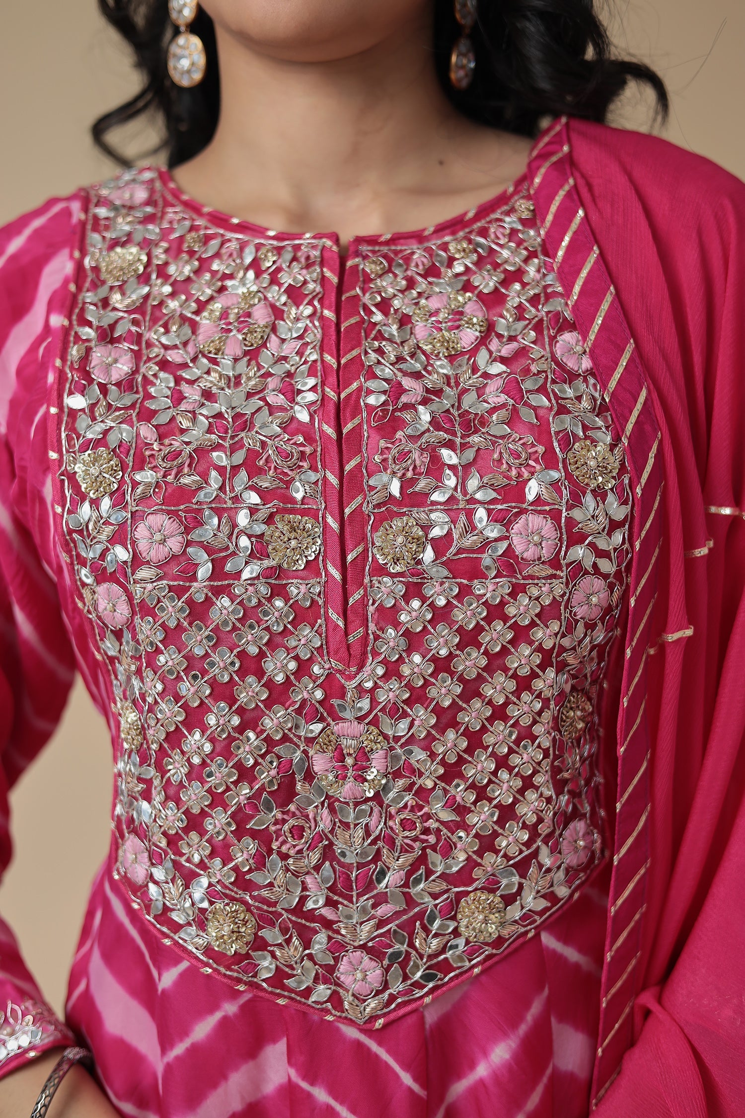 Leheriya Anarkali Organza Suit with Zardozi and Embroidered work