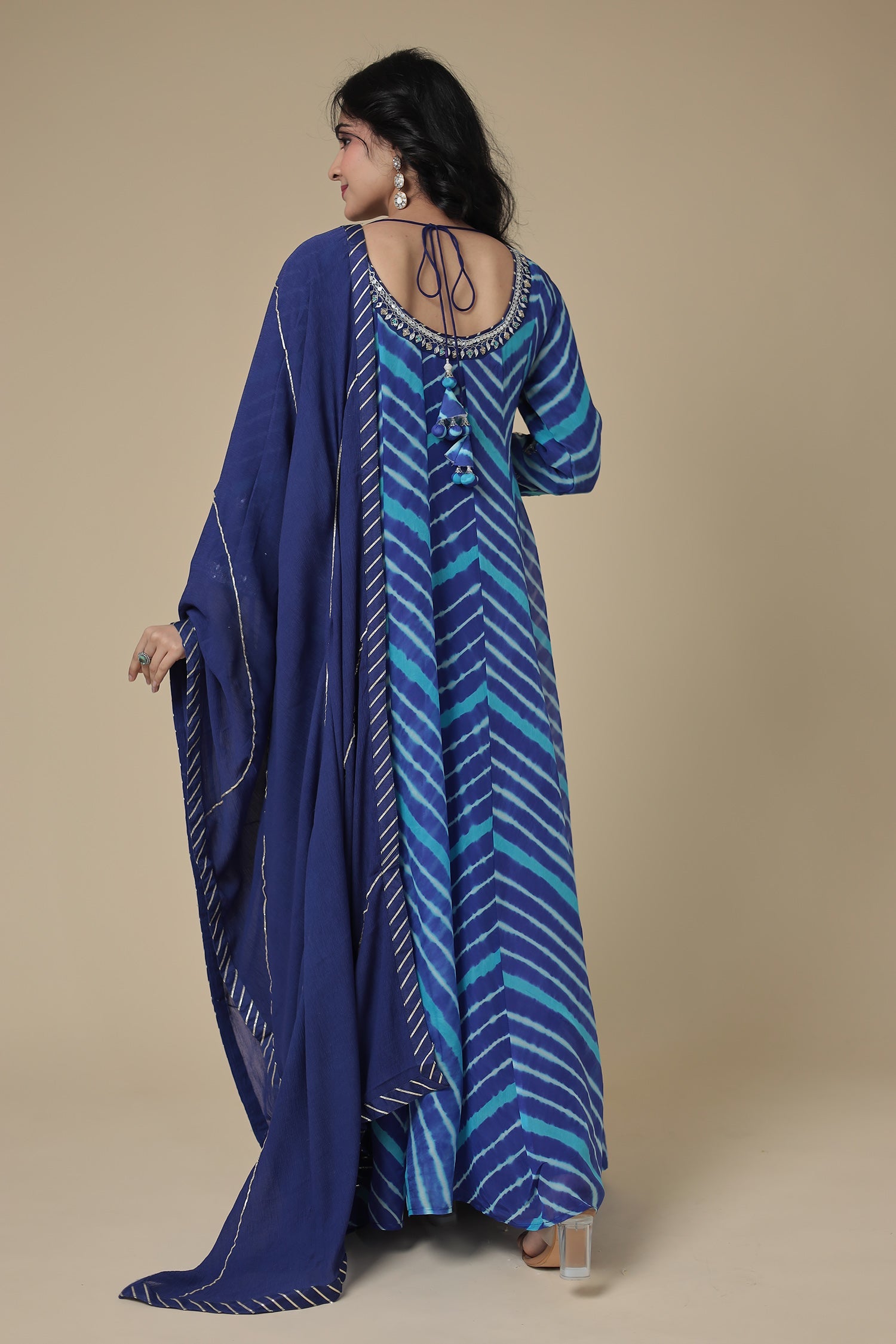 Leheriya Anarkali Organza Suit with Zardozi and Embroidered work