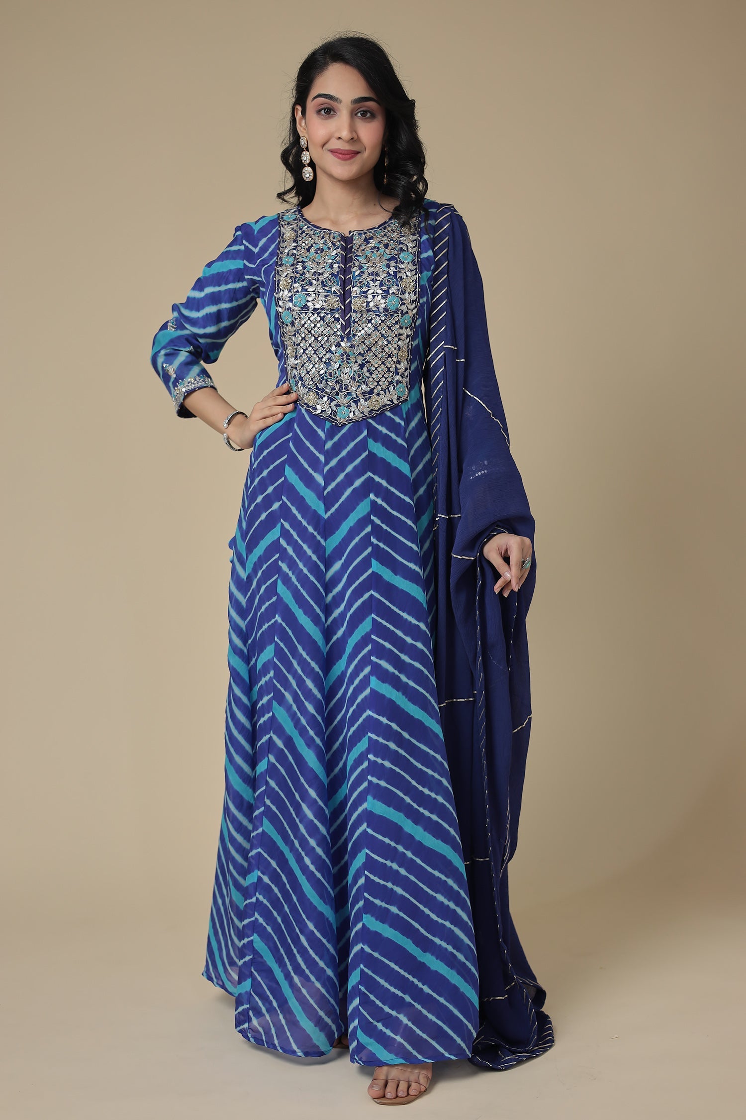 Leheriya Anarkali Organza Suit with Zardozi and Embroidered work