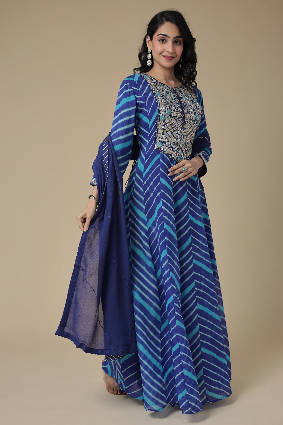 Leheriya Anarkali Organza Suit with Zardozi and Embroidered work