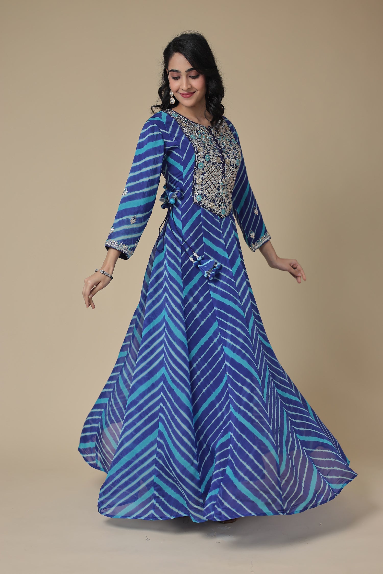 Leheriya Anarkali Organza Suit with Zardozi and Embroidered work