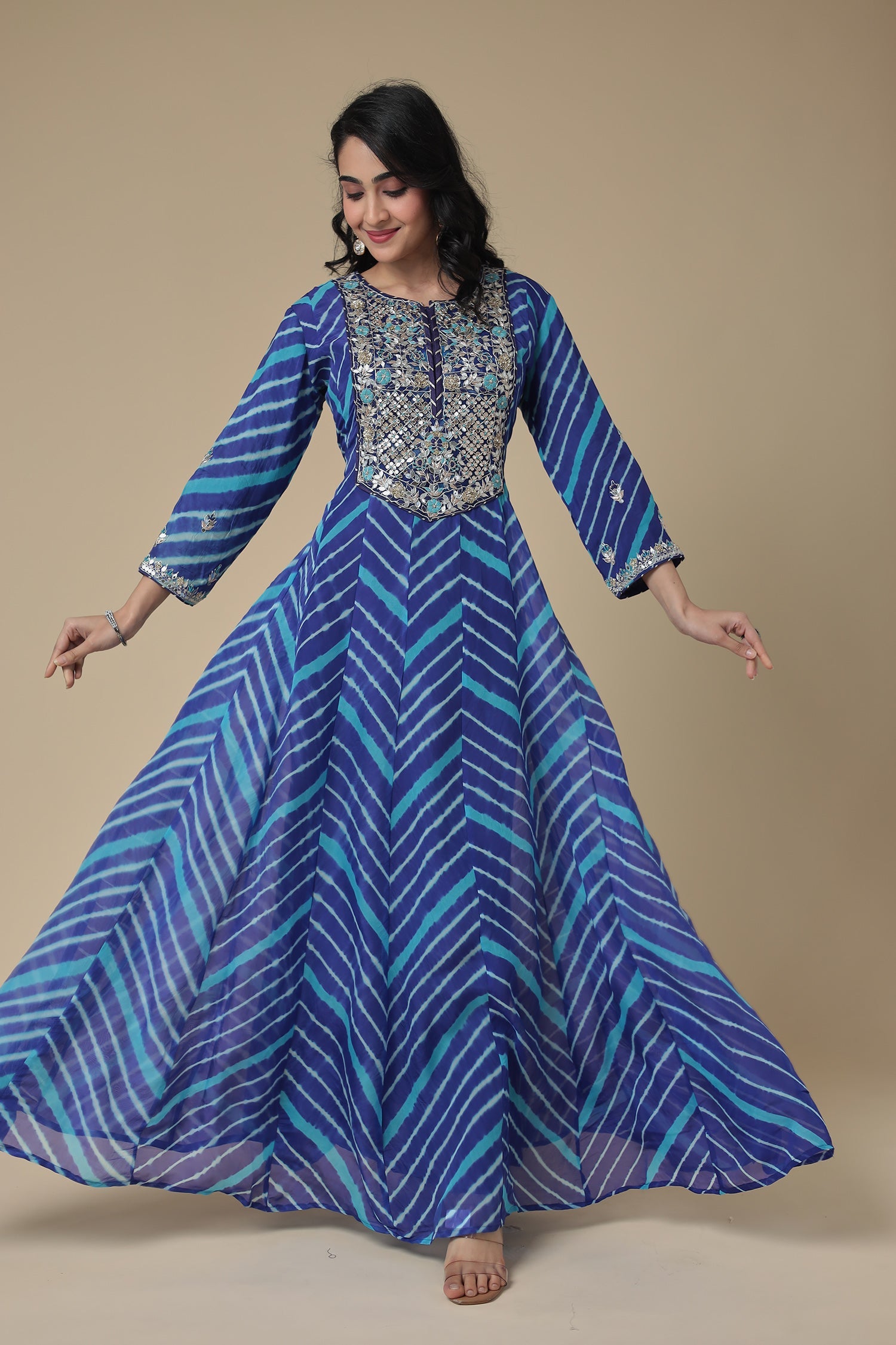 Leheriya Anarkali Organza Suit with Zardozi and Embroidered work