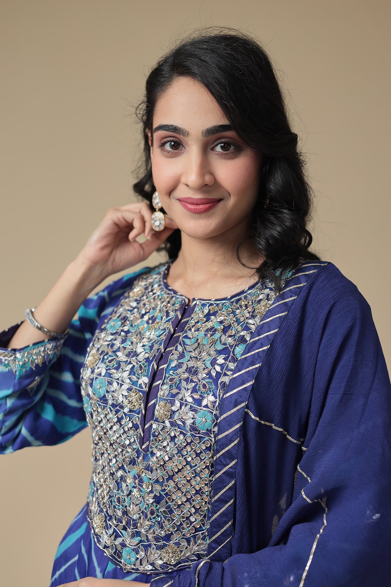 Leheriya Anarkali Organza Suit with Zardozi and Embroidered work