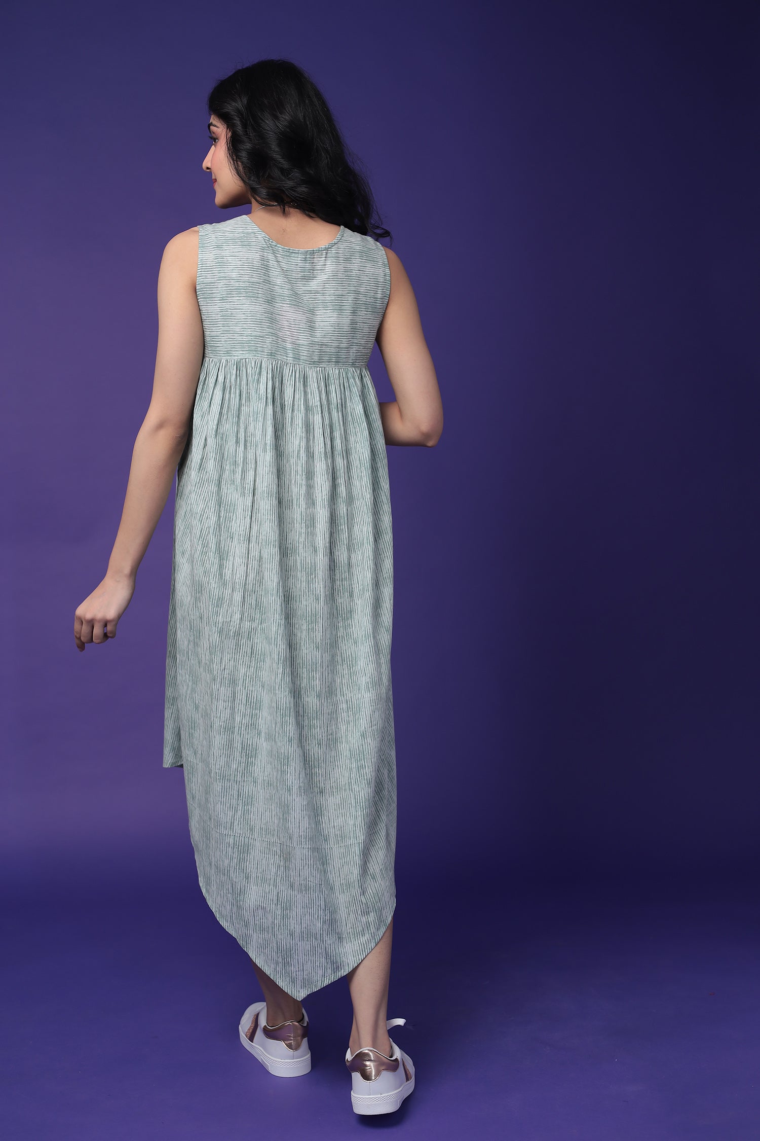 Printed Cotton Dress with Embroidered work