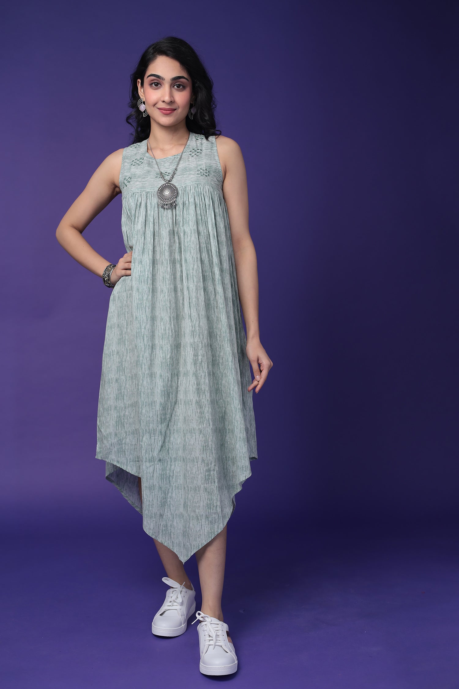 Printed Cotton Dress with Embroidered work