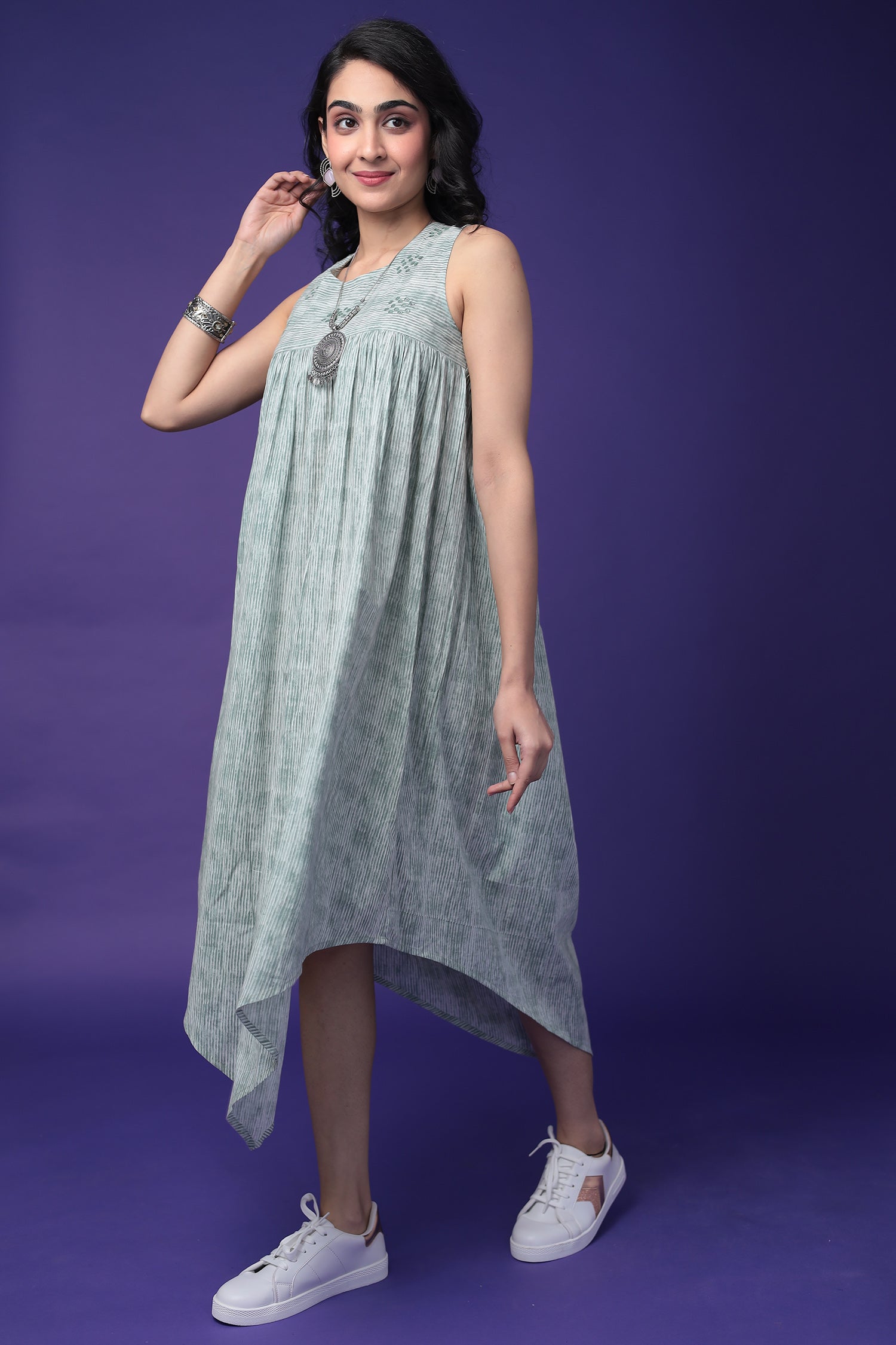 Printed Cotton Dress with Embroidered work