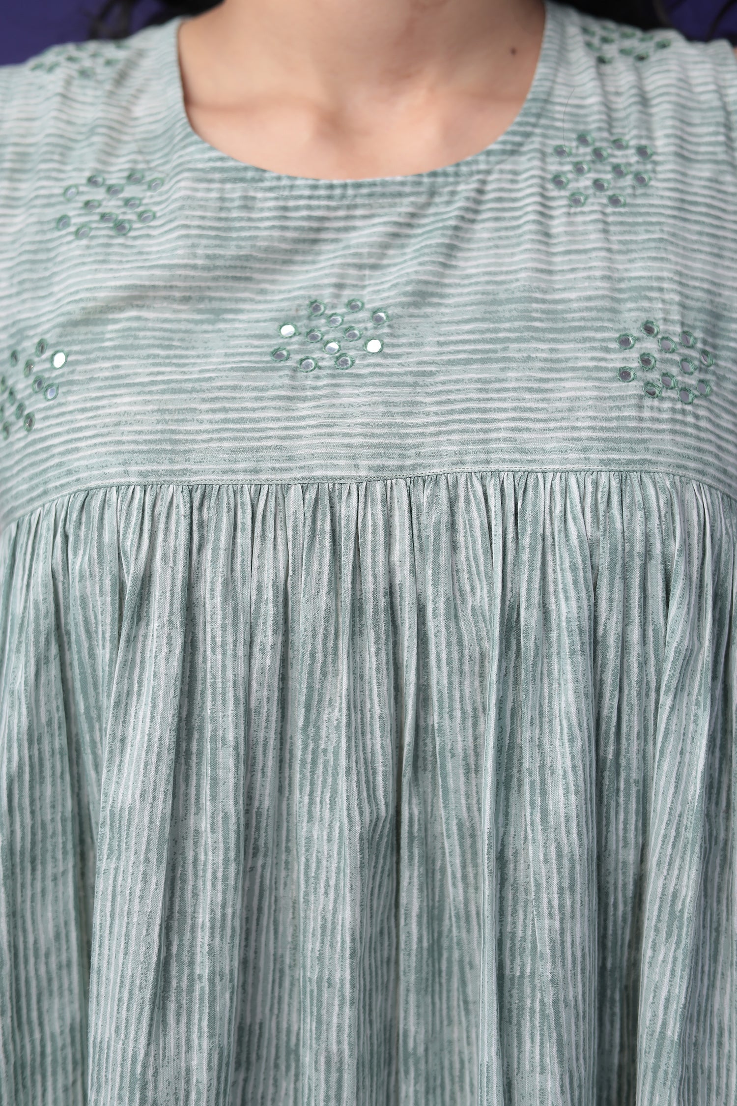 Printed Cotton Dress with Embroidered work