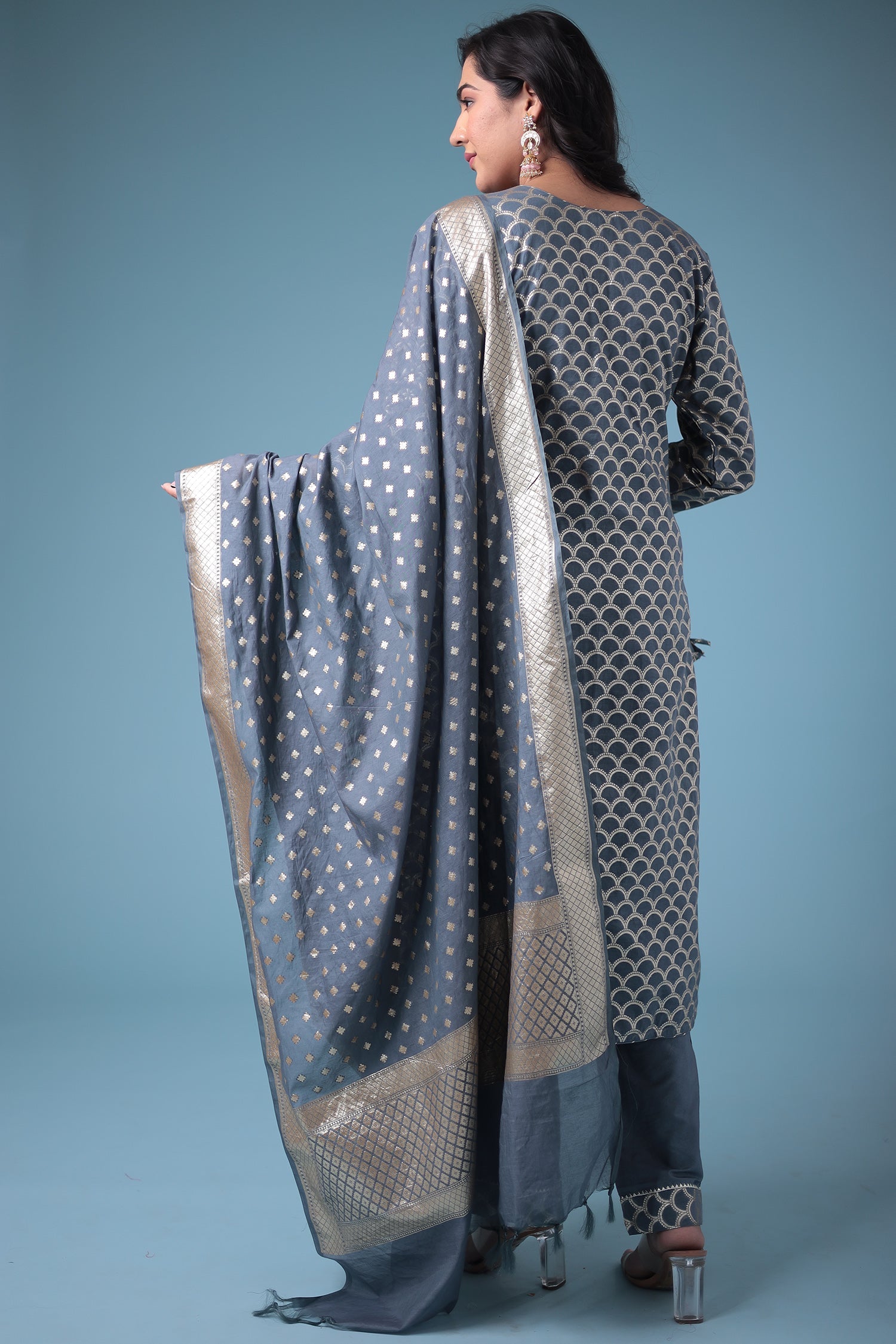 Handloom Straight Cut Silk Suit with Gota Patti work