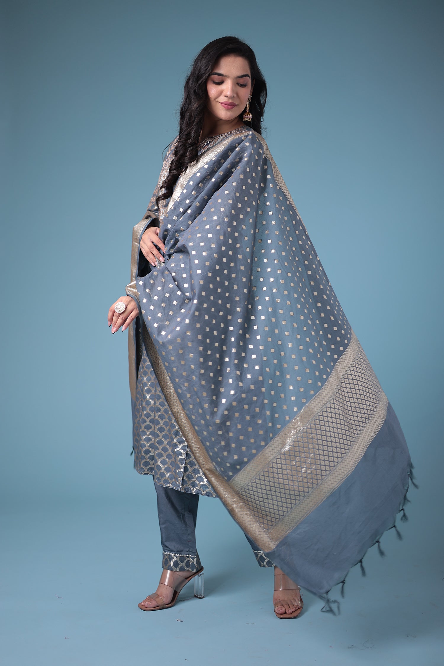 Handloom Straight Cut Silk Suit with Gota Patti work