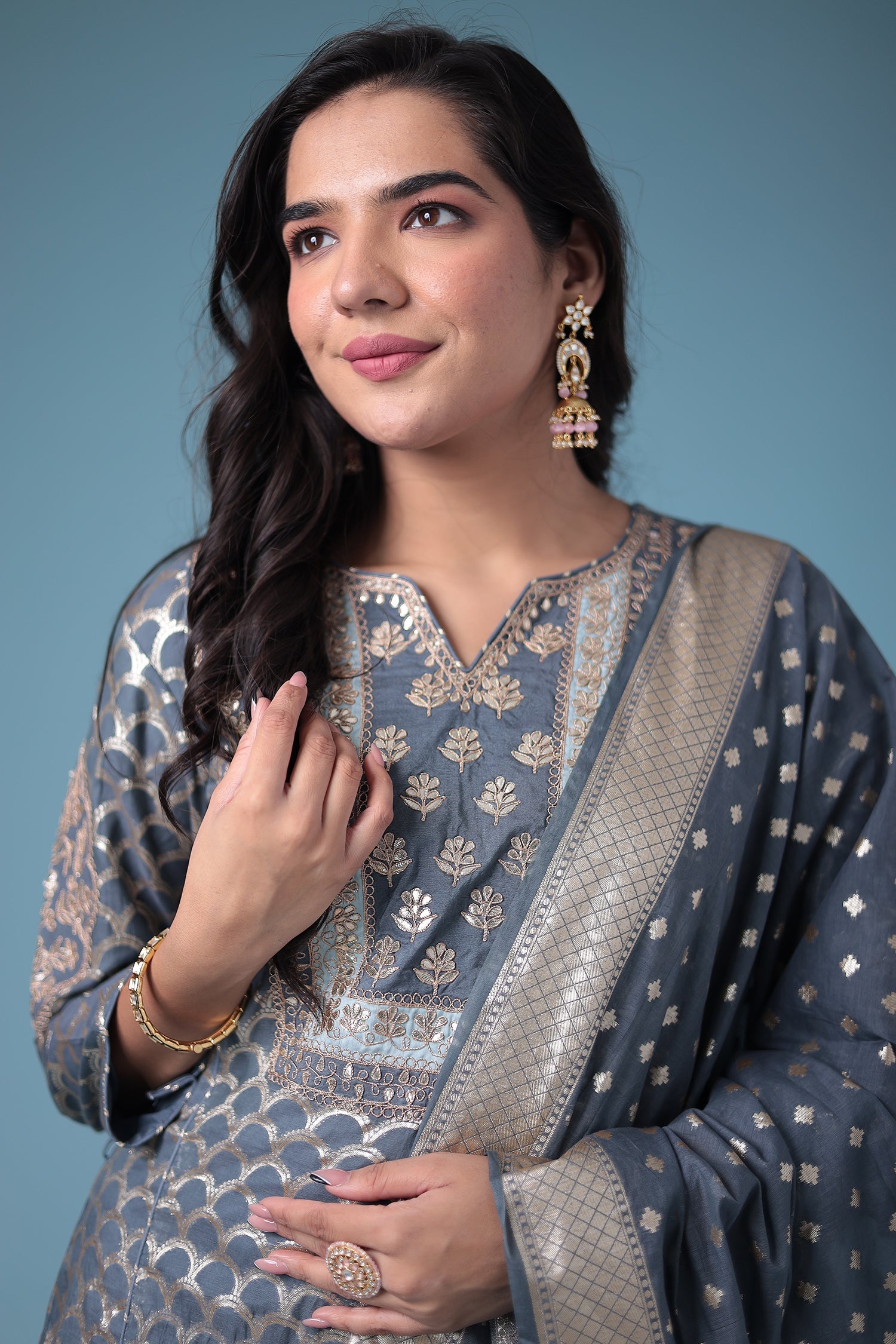 Handloom Straight Cut Silk Suit with Gota Patti work