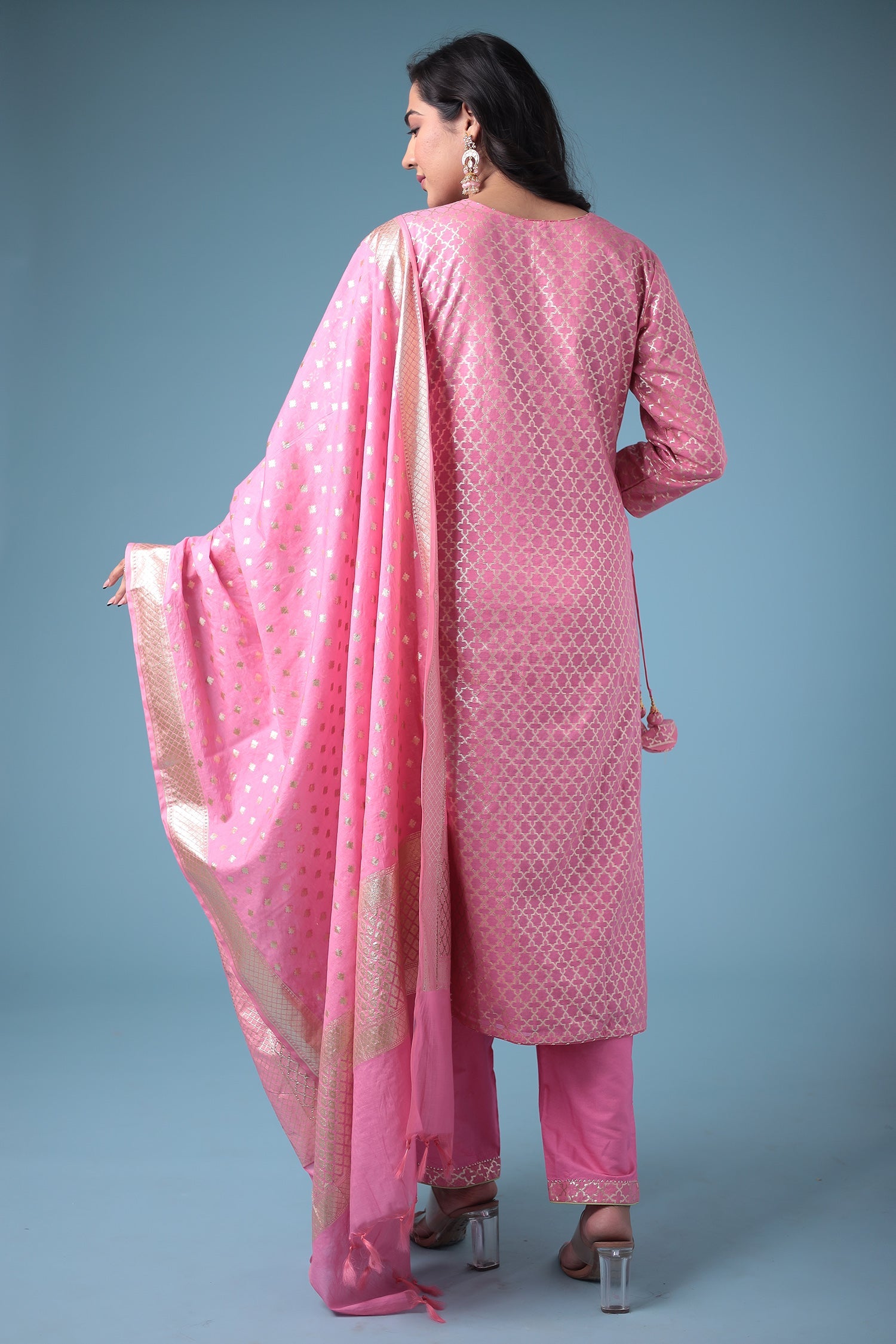 Handloom Straight Cut Silk Suit with Gota Patti work